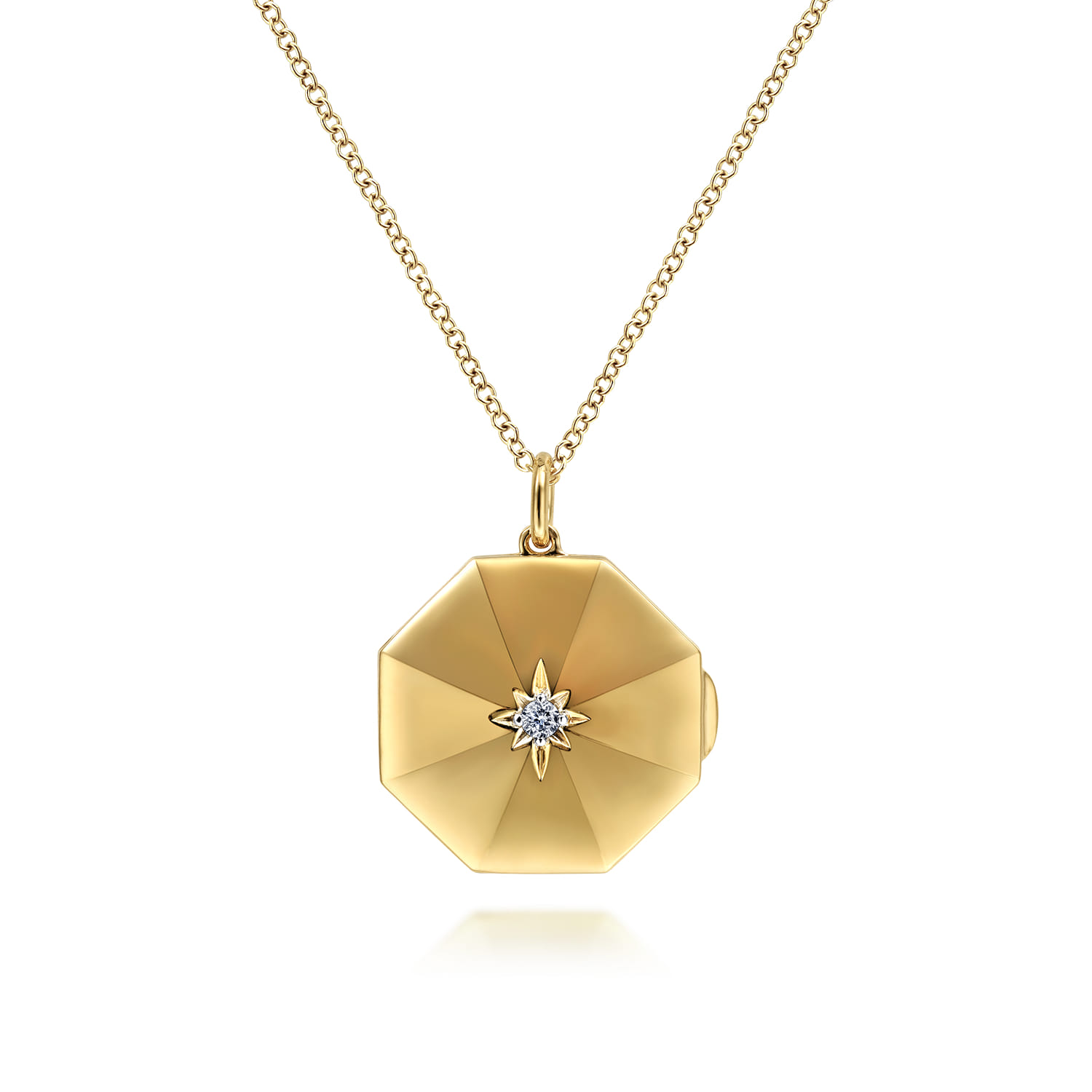Octagonal Locket Necklace with Diamond Star Center in 14K Yellow Gold