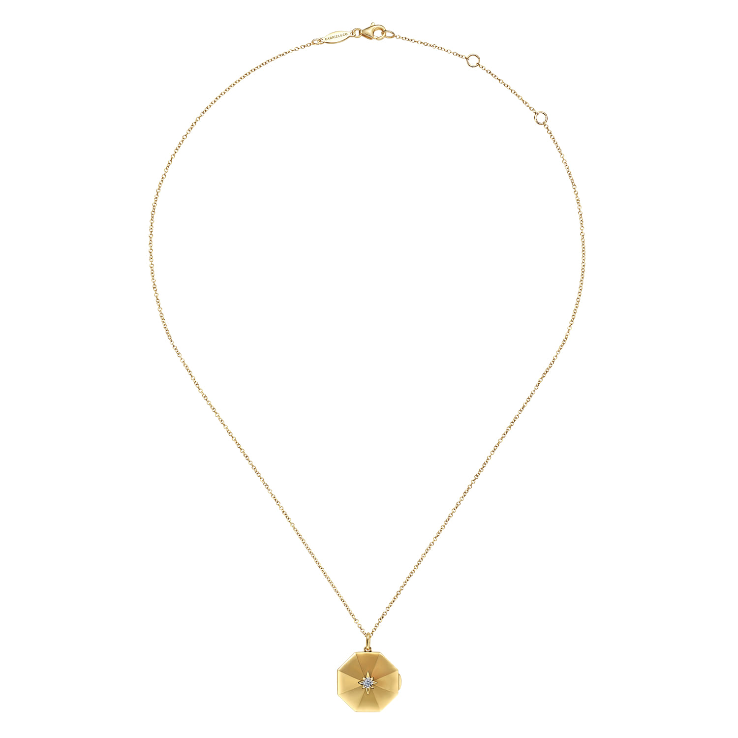 Octagonal Locket Necklace with Diamond Star Center in 14K Yellow Gold, photograph 4