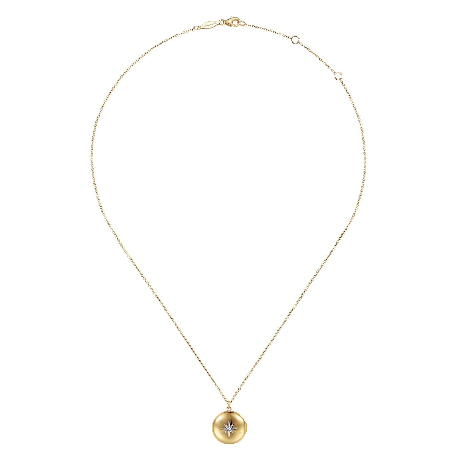 Locket Pendant Necklace with Diamond Star Center in 14K Yellow Gold, photograph 4