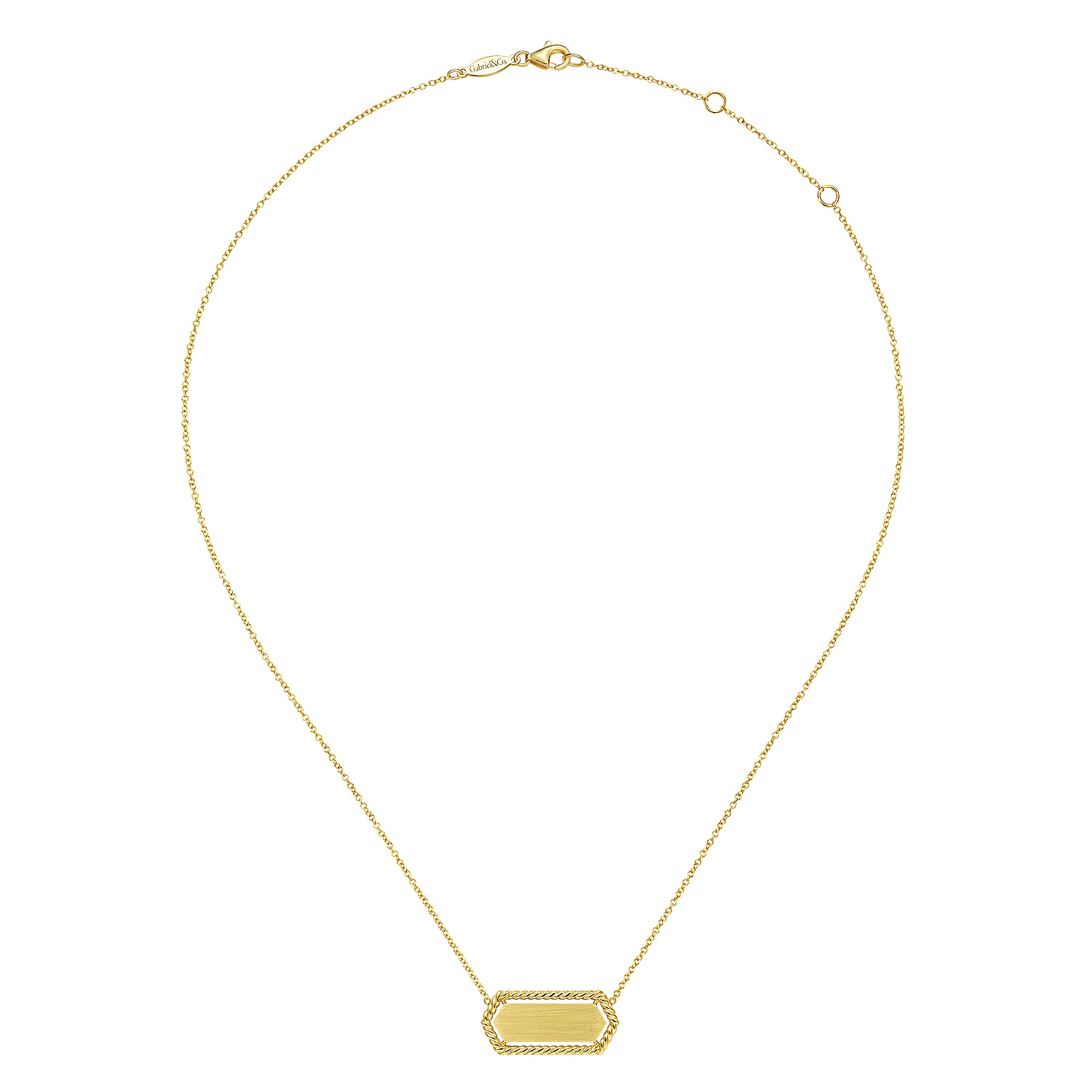 Hexagonal Rectangle ID Necklace with Twisted Rope Frame in 14K Yellow Gold, photograph 2