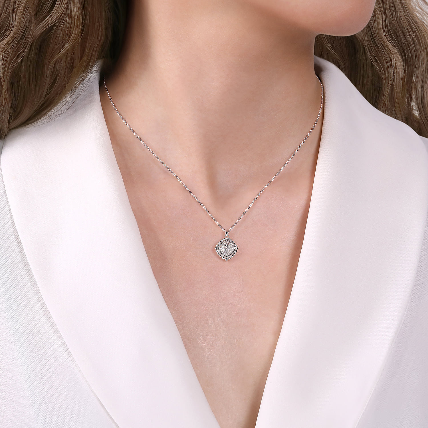 Bujukan White Sapphire Pave Pendant Necklace in Sterling Silver, photograph 3