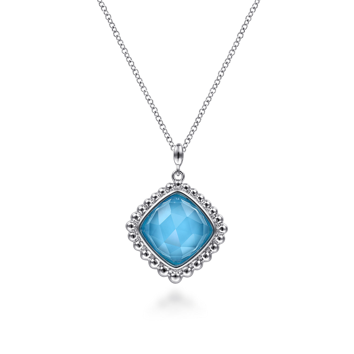 【NIRO SEASHELL RABBIT TURQUOISE CRYSTAL NECKLACE #103 925 Sterling Silver Rock Crystal and Turquoise Pendant