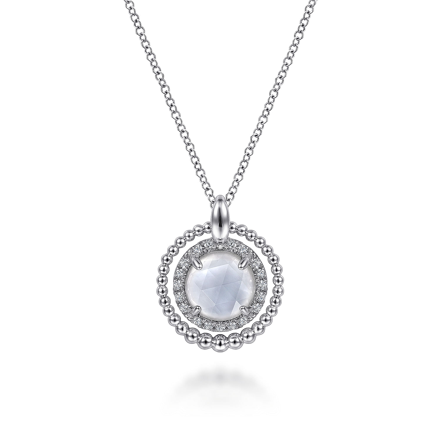925 Sterling Silver White Sapphire and White Mother of Pearl