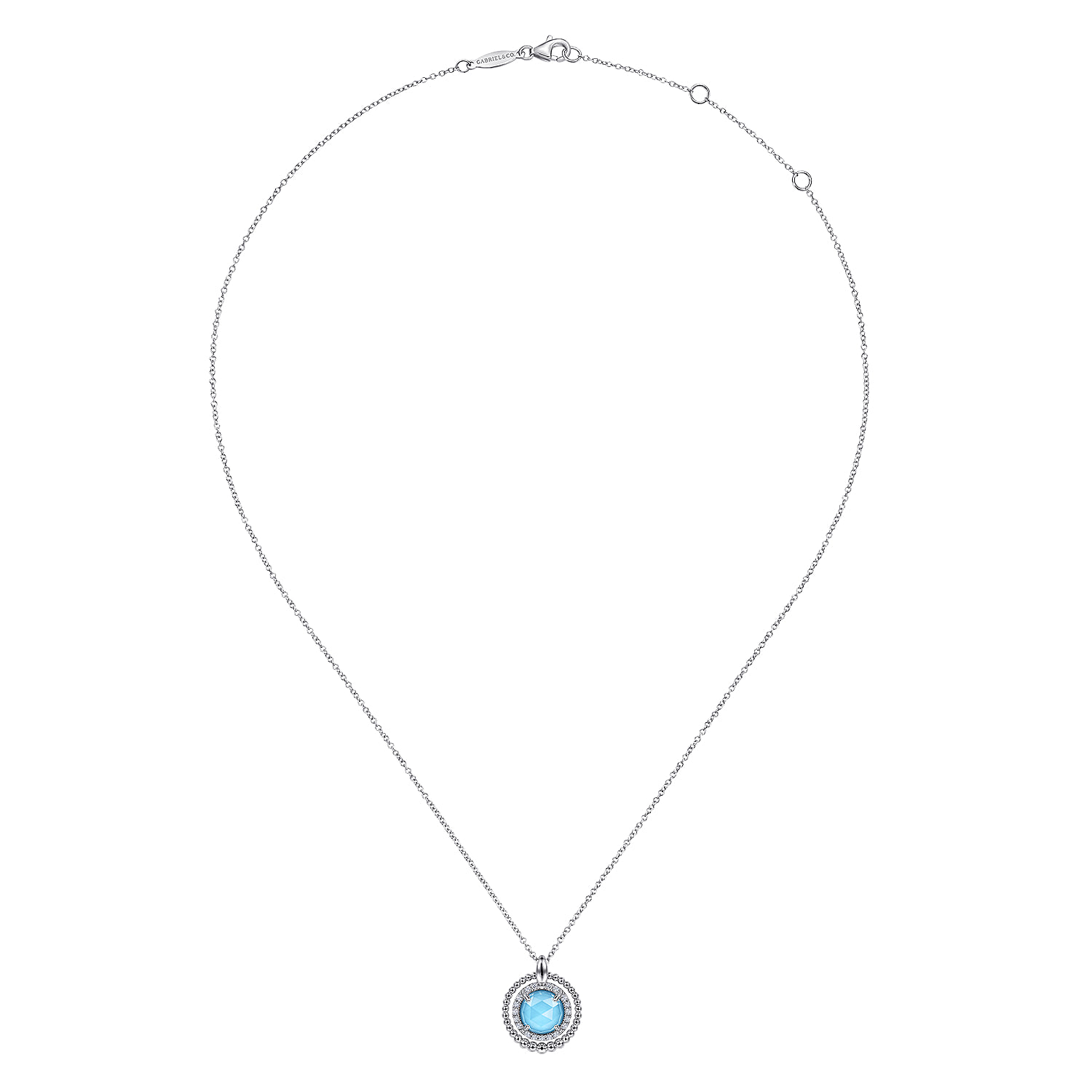 White Sapphire and Rock Crystal and Turquoise Pendant Necklace in Sterling Silver, photograph 2