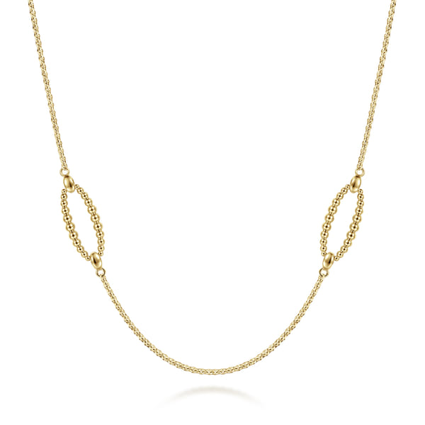 32 inch 14K Yellow Gold Bujukan Bead Oval Station Necklace