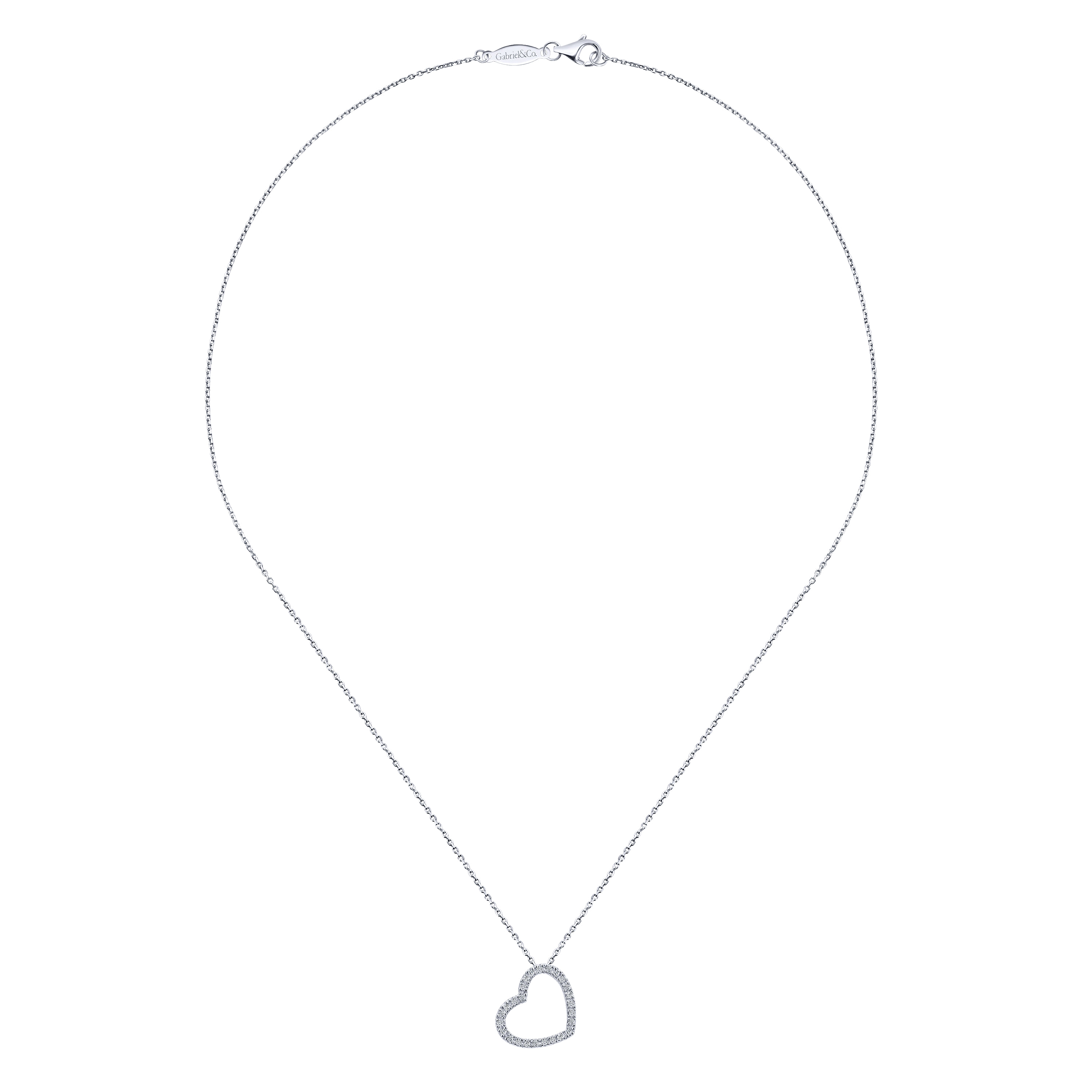 18 inch Tilted Open Diamond Pendant Necklace in 14K White Gold, photograph 2