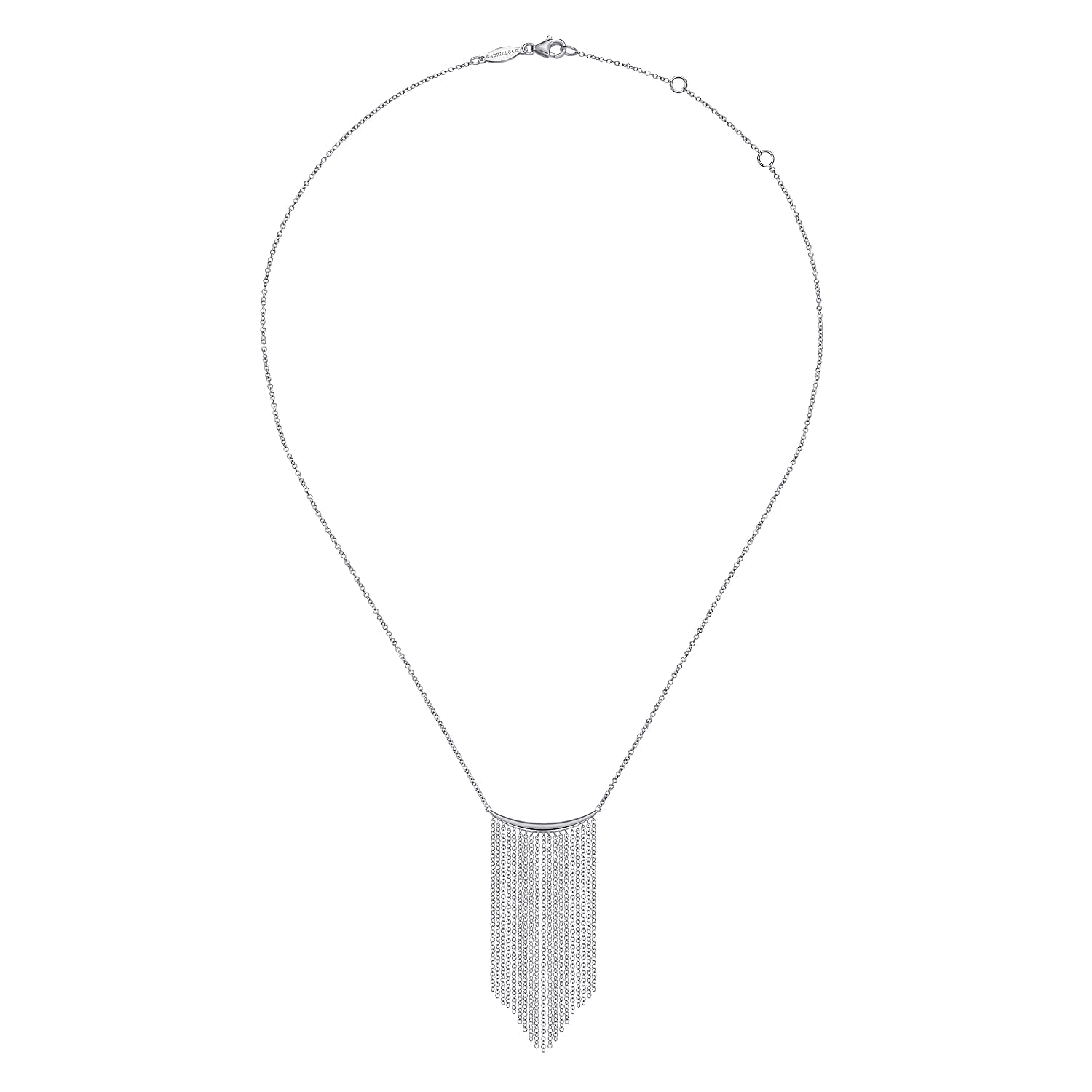 Curved Bar and Waterfall Chain Necklace in 14K White Gold, photograph 2