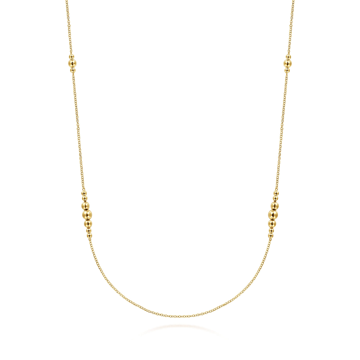 28 inch Graduating Bujukan Bead Station Necklace in 14K Yellow Gold