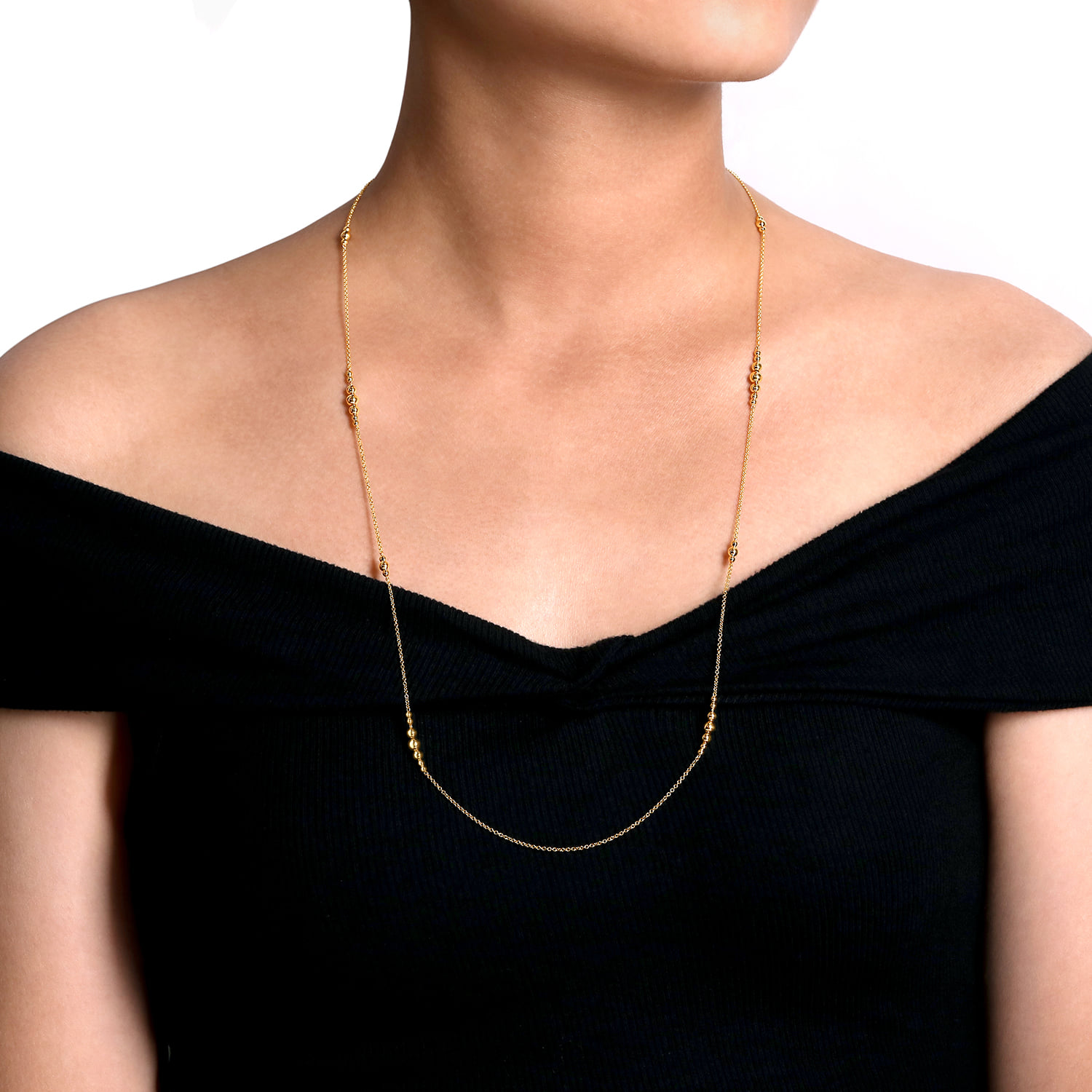28 inch Graduating Bujukan Bead Station Necklace in 14K Yellow Gold, photograph 3