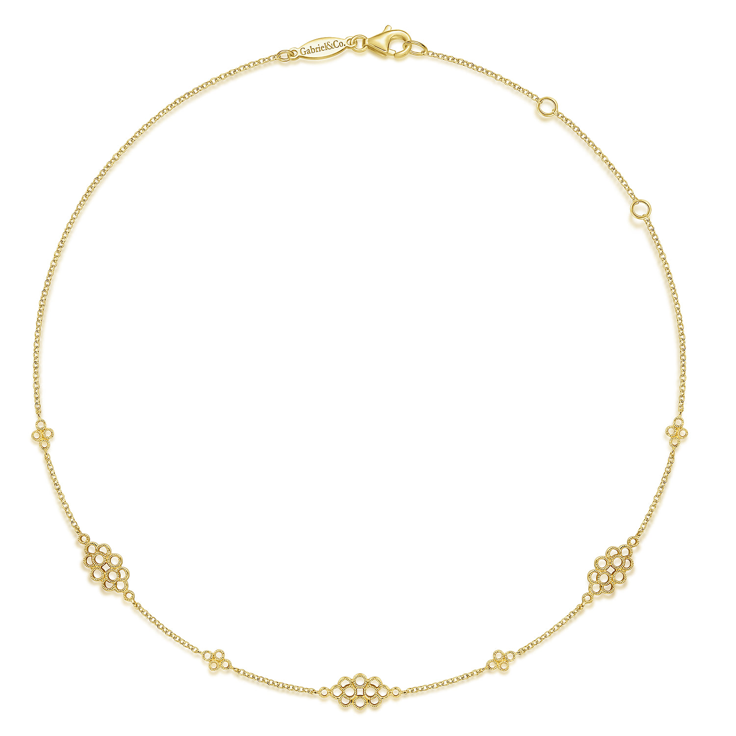 Multi Circle Casted Station Necklace in 14K Yellow Gold, photograph 2