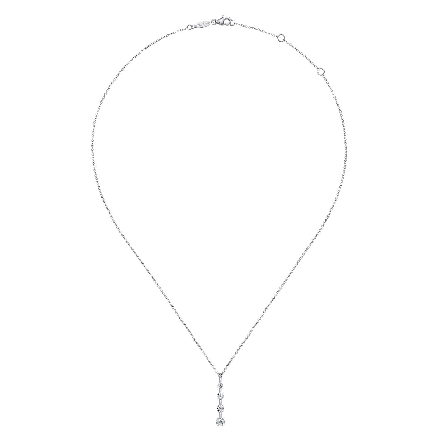 Bar Pendant Necklace with Diamond Stations in 14K White Gold, photograph 2