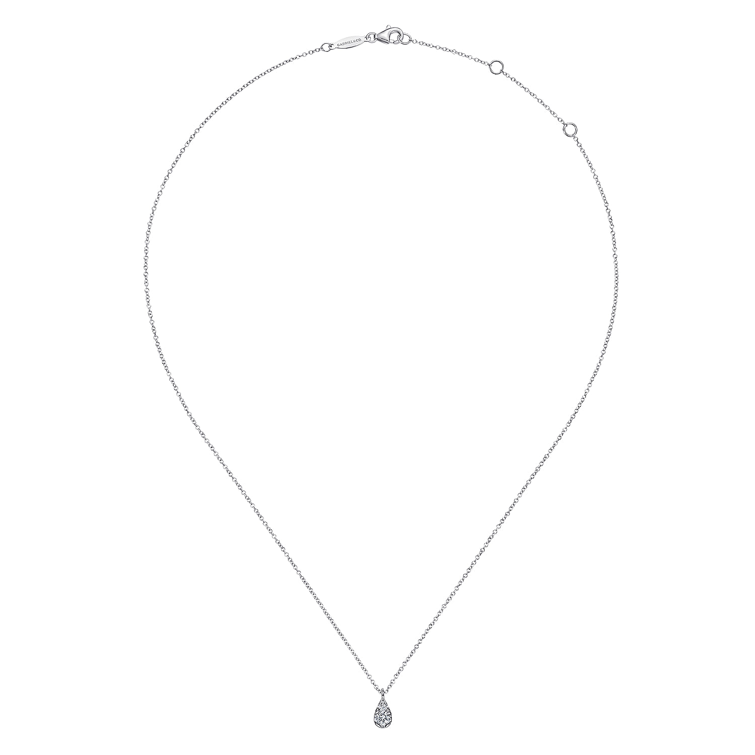 Diamond Teardrop Pendant Necklace in 14K White Gold, photograph 2