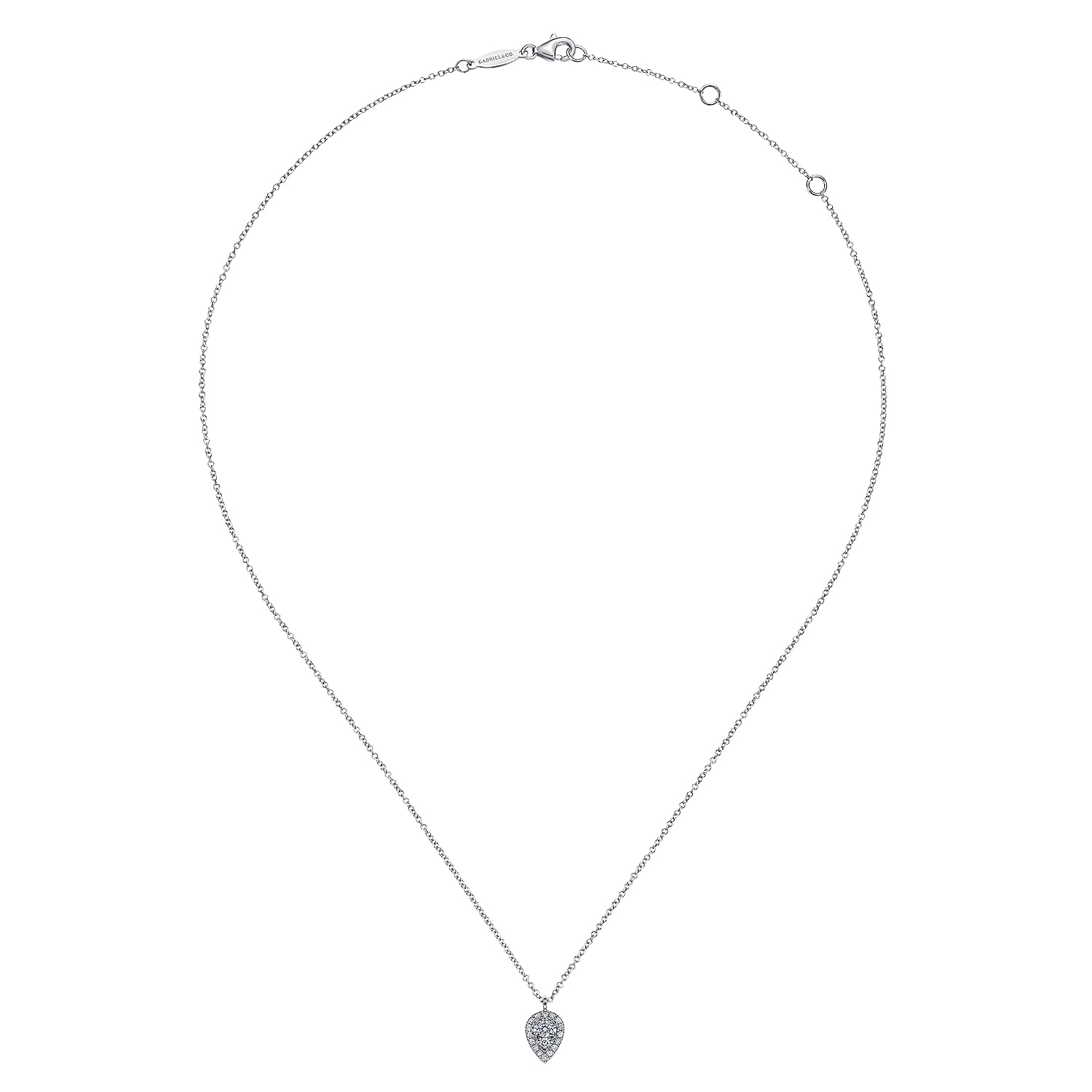 Inverted Teardrop Diamond Pendant Necklace in 14K White Gold, photograph 2