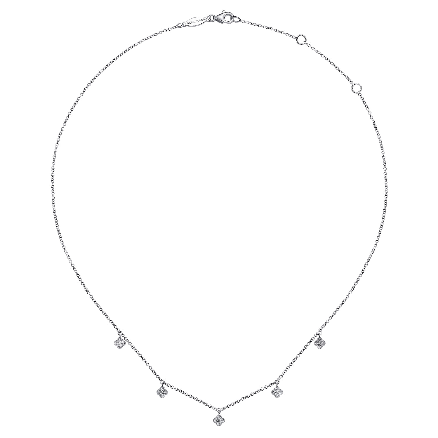 Diamond Pave Clover Drop Necklace in 14K White Gold, photograph 2