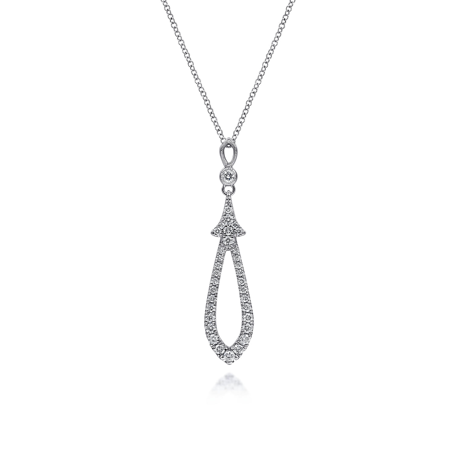 Diamond Pave Teardrop Pendant Necklace in 14K White Gold
