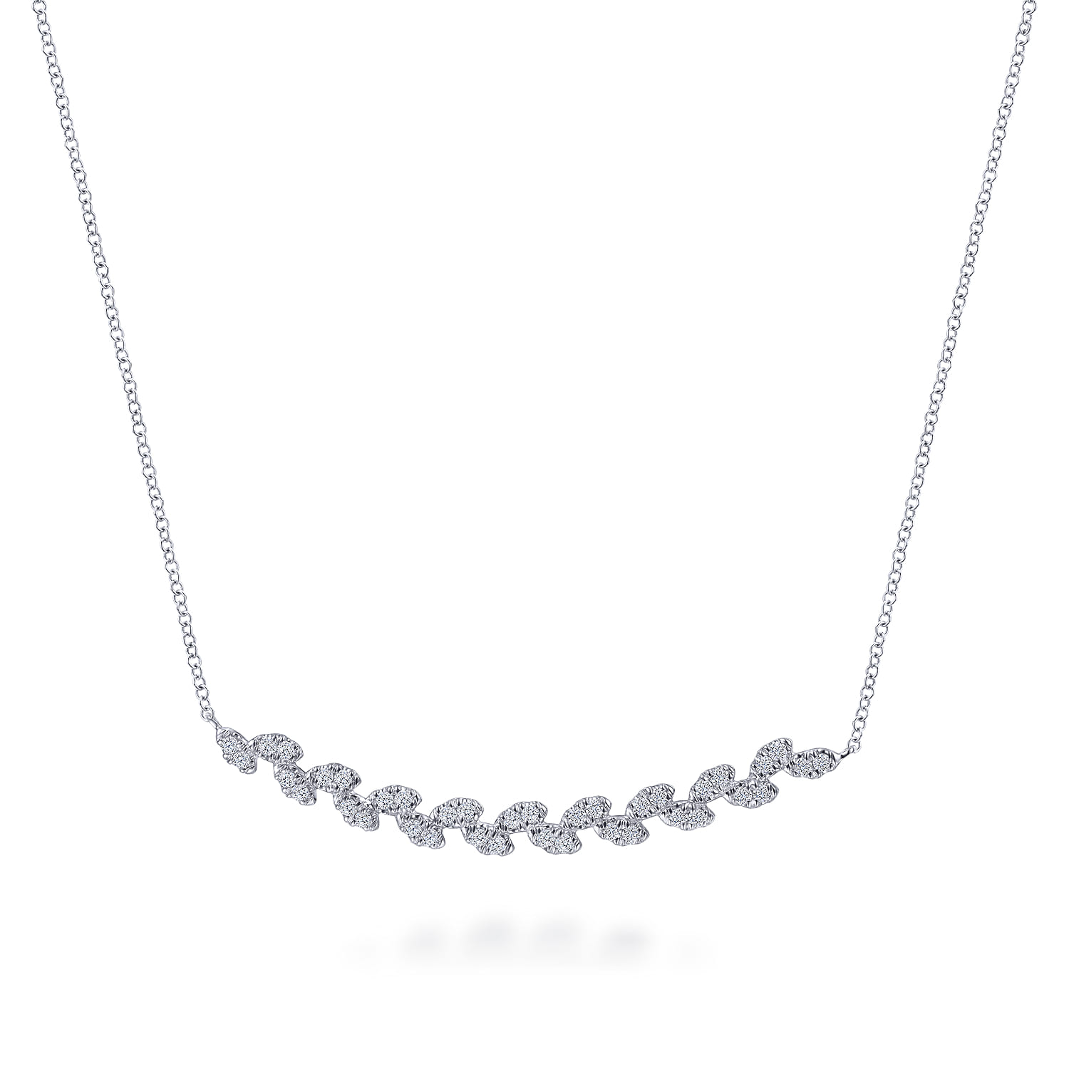 Diamond Pave Curved Bar Leaf Necklace in 14K White Gold