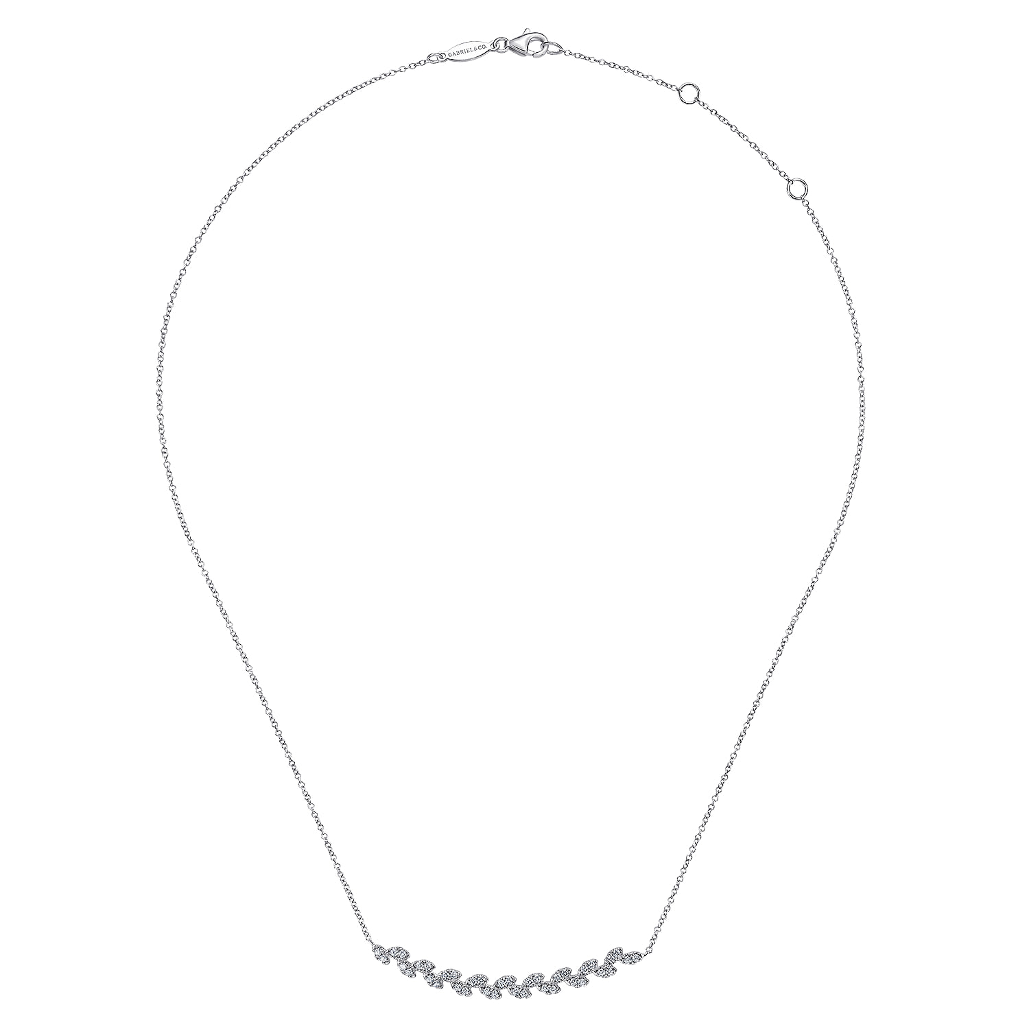 Diamond Pave Curved Bar Leaf Necklace in 14K White Gold, photograph 2