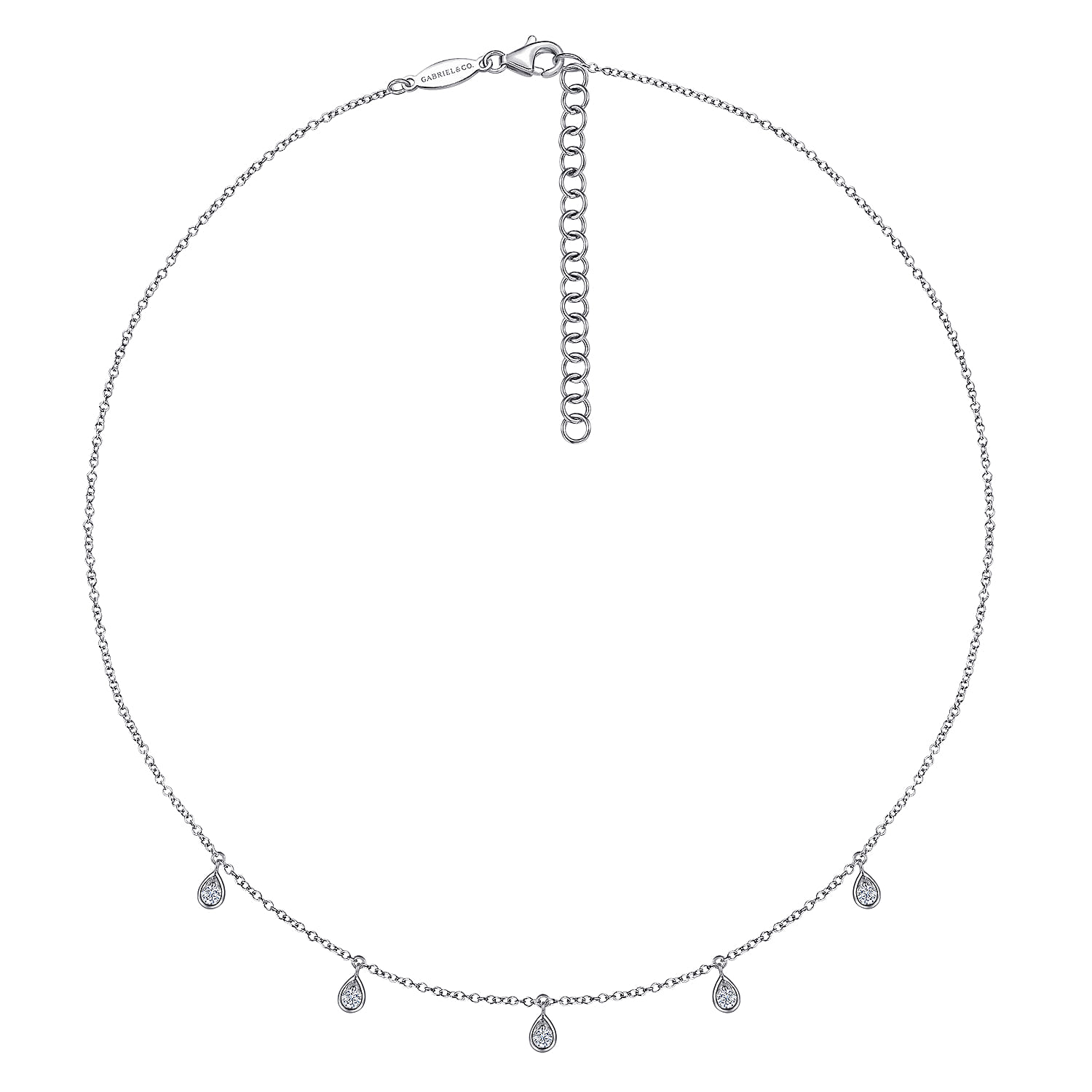 Teardrop Bezel Set Diamond Drop Necklace in 14K White Gold, photograph 2