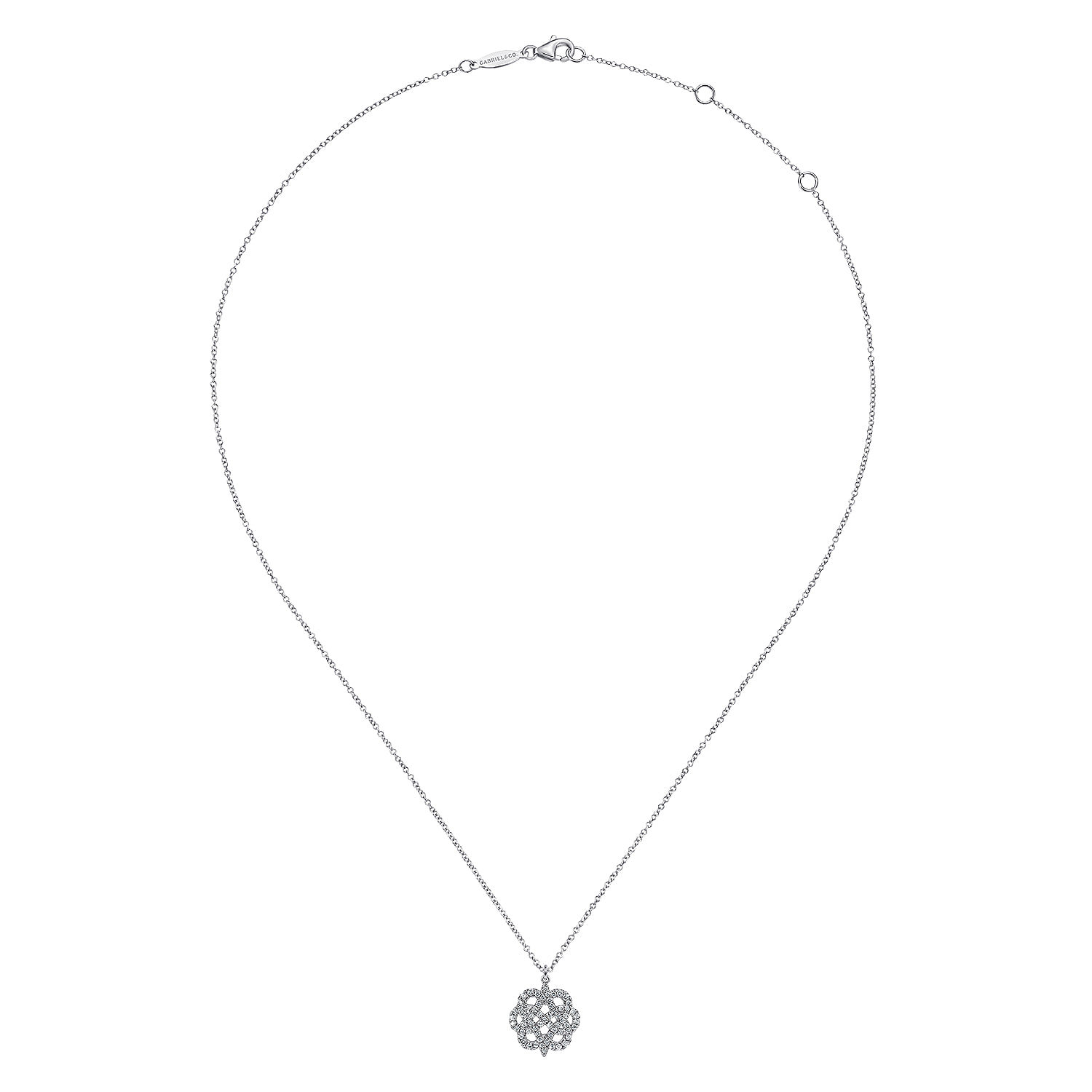 Celtic Knot Diamond Pendant Necklace in 14K White Gold, photograph 2