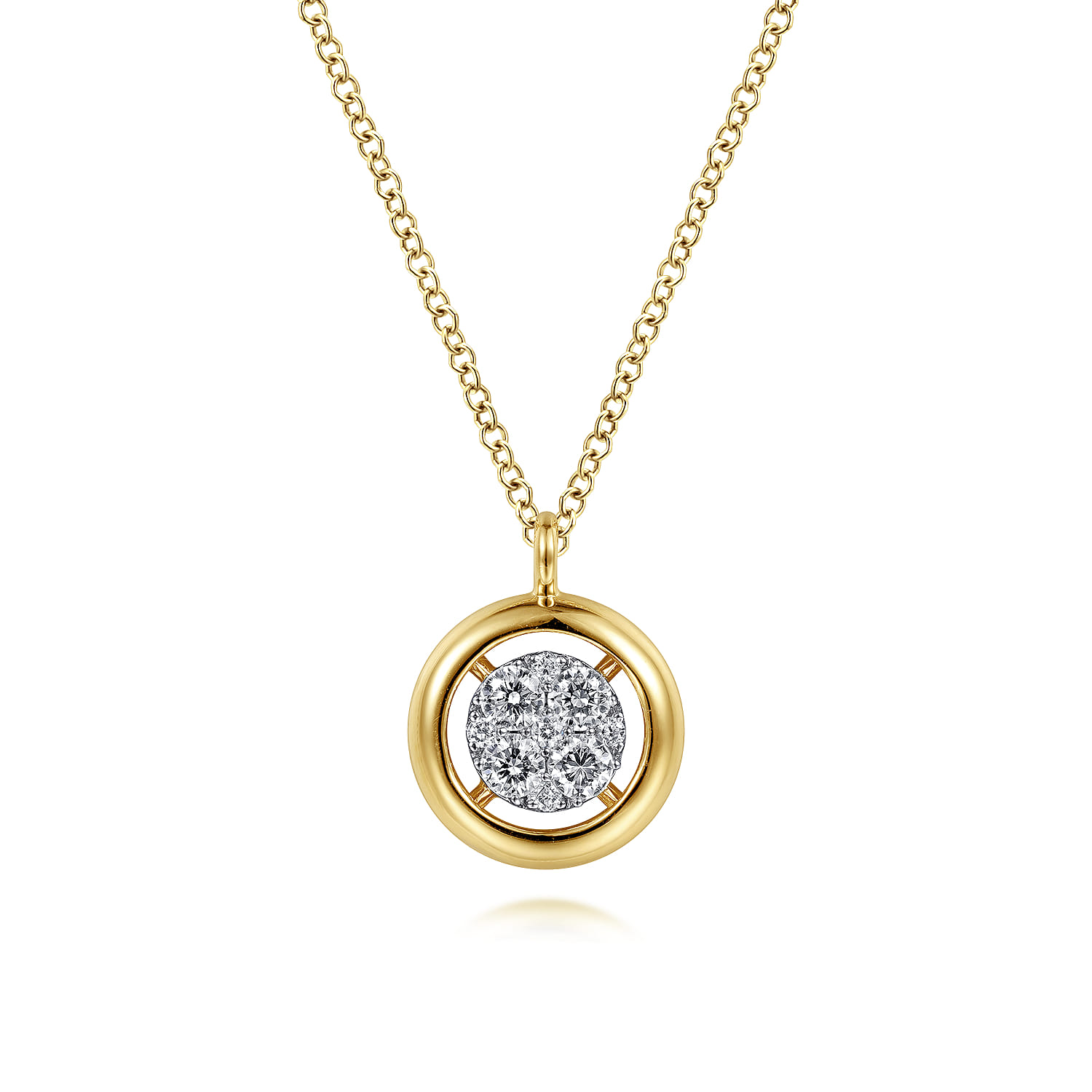 Pave Diamond Floating Pendant Necklace with Wide Border