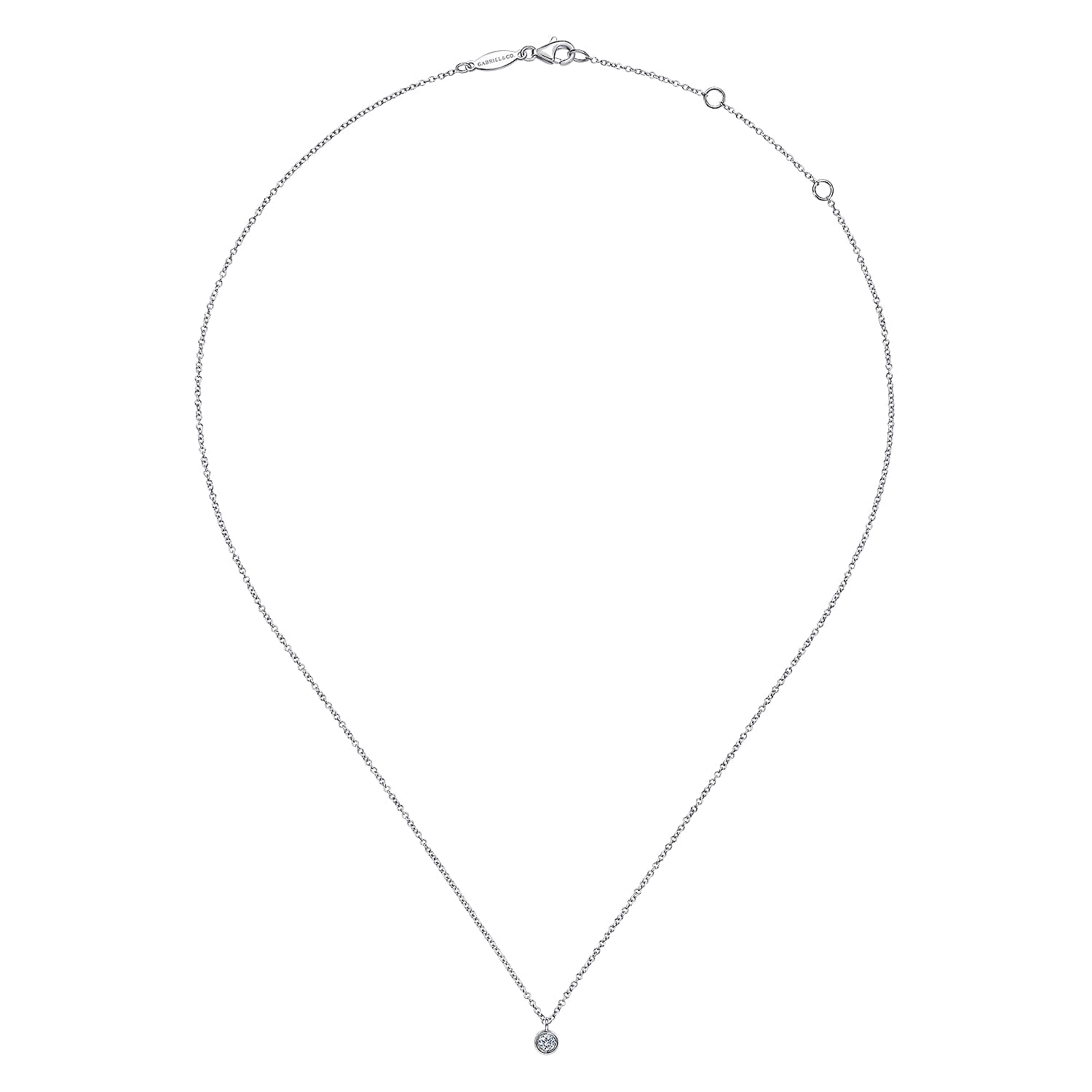Bezel Set Diamond Pendant Necklace in 14K White Gold, photograph 2