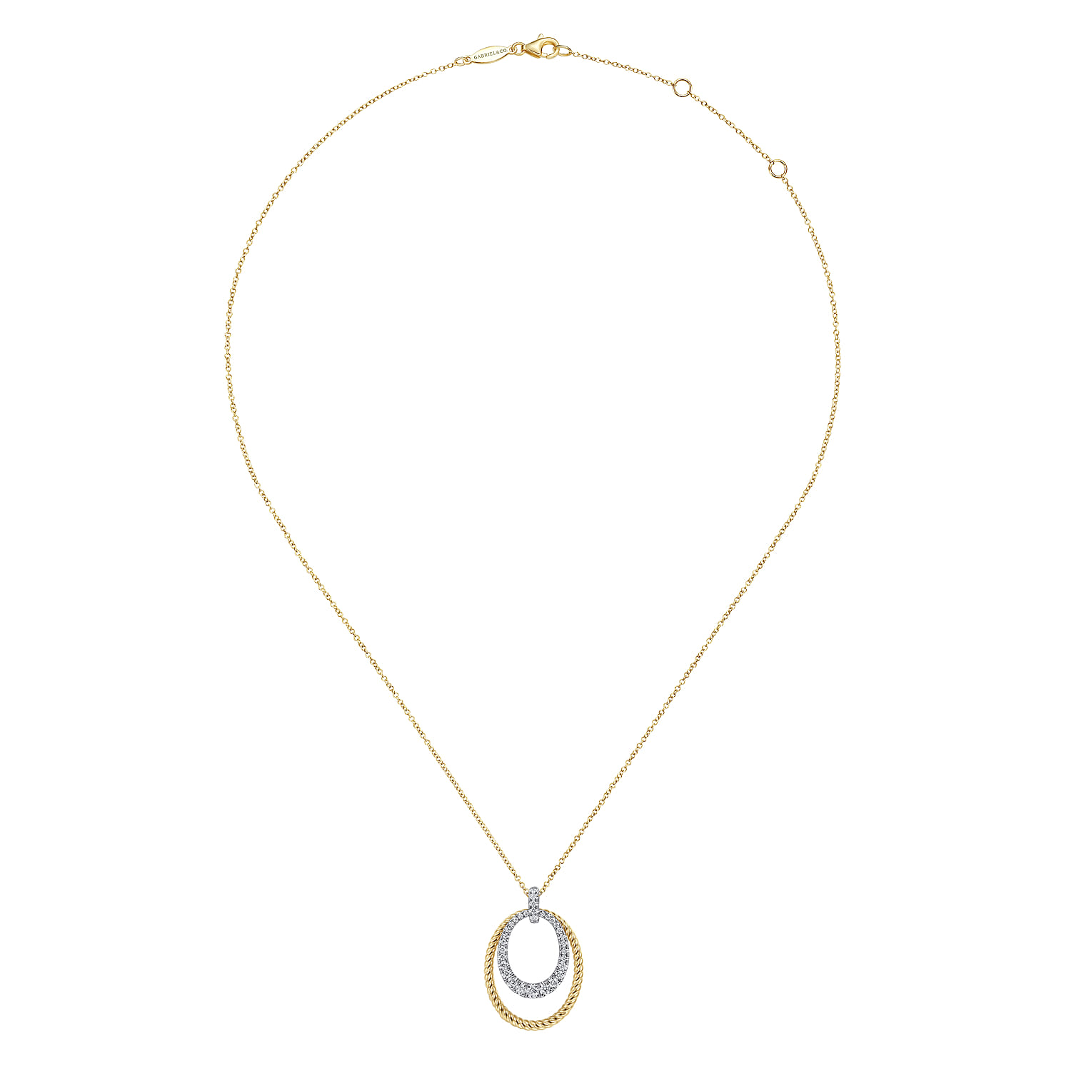 Twisted Rope and Pave Diamond Pendant Necklace in 14K White/Yellow Gold, photograph 2