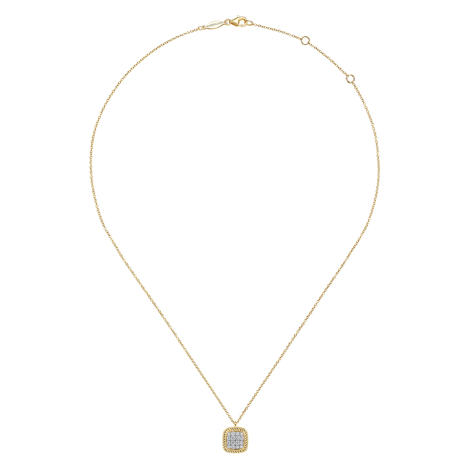 Square Pave Diamond Pendant Necklace with Twisted Rope Frame in 14K Yellow Gold, photograph 2