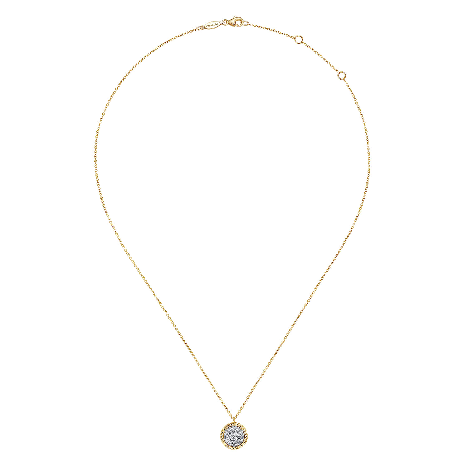 Diamond Pave twisted Rope Halo Necklace in 14K Yellow Gold, photograph 2