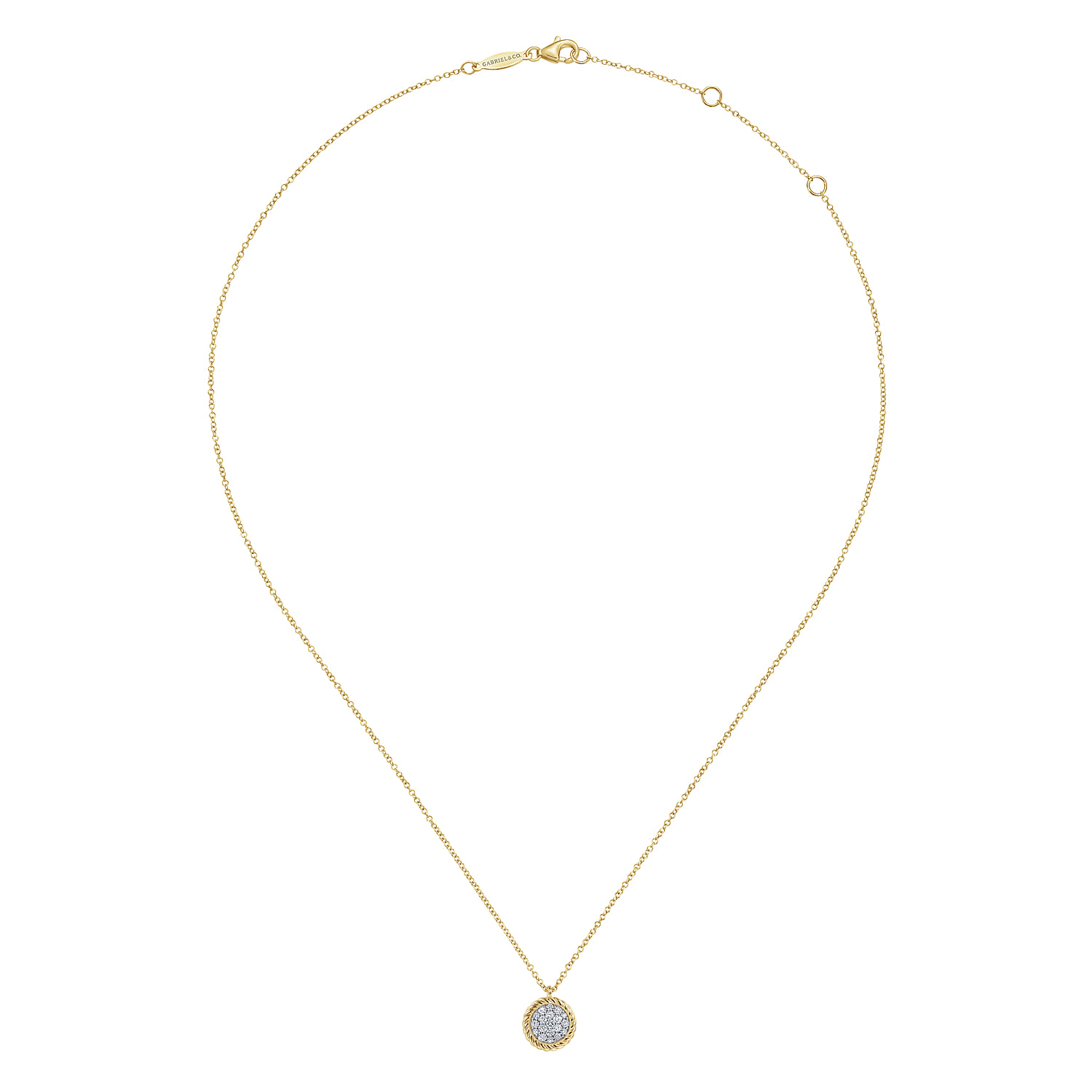 Diamond Pave Pendant Necklace with Twisted Rope Frame in 14K Yellow Gold, photograph 2