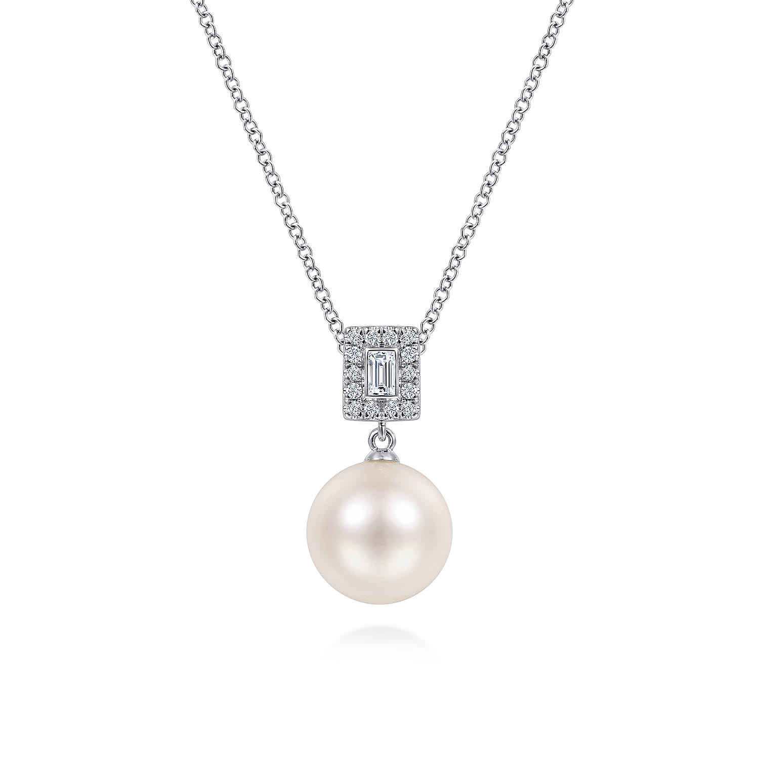 Pave Diamond and Pearl Pendant Necklace