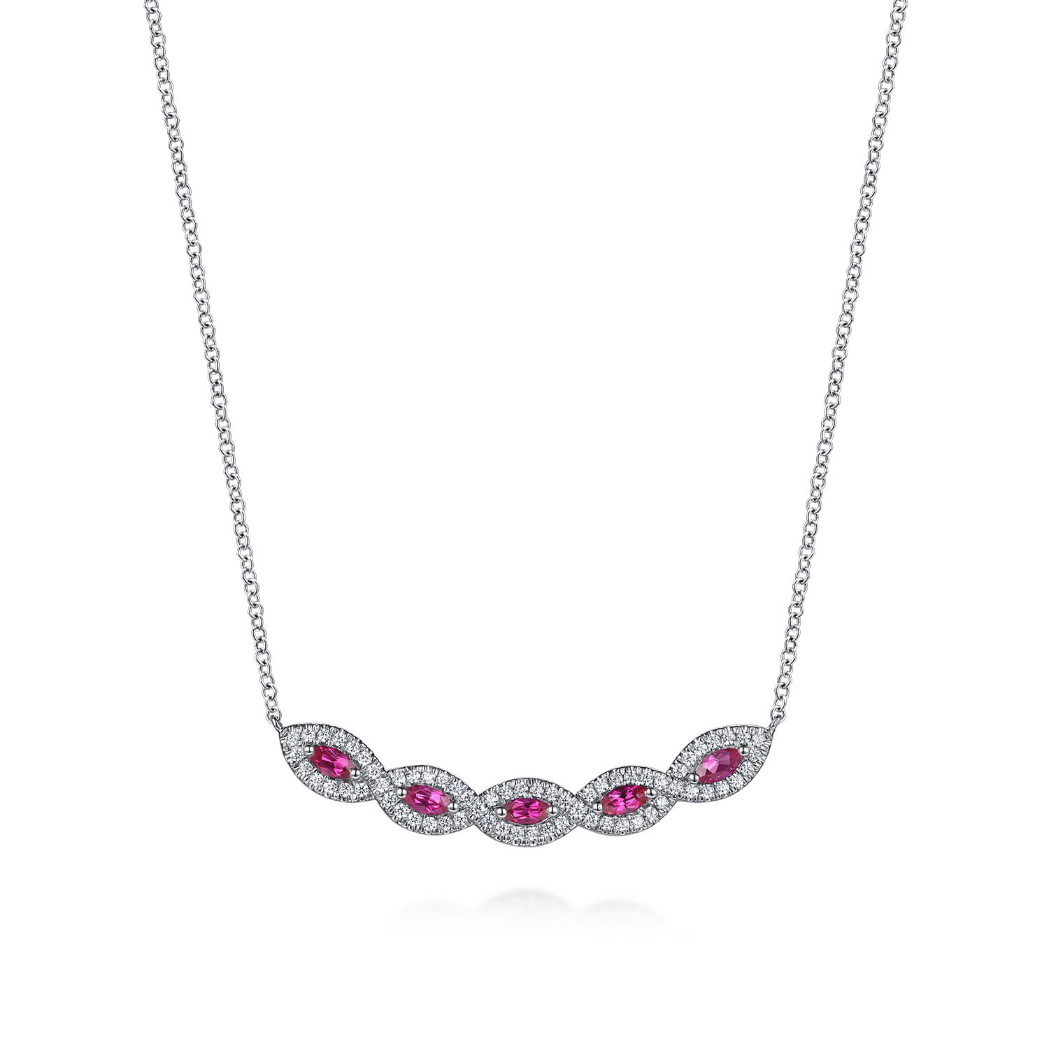 Diamond and Ruby Necklace in 14K White Gold