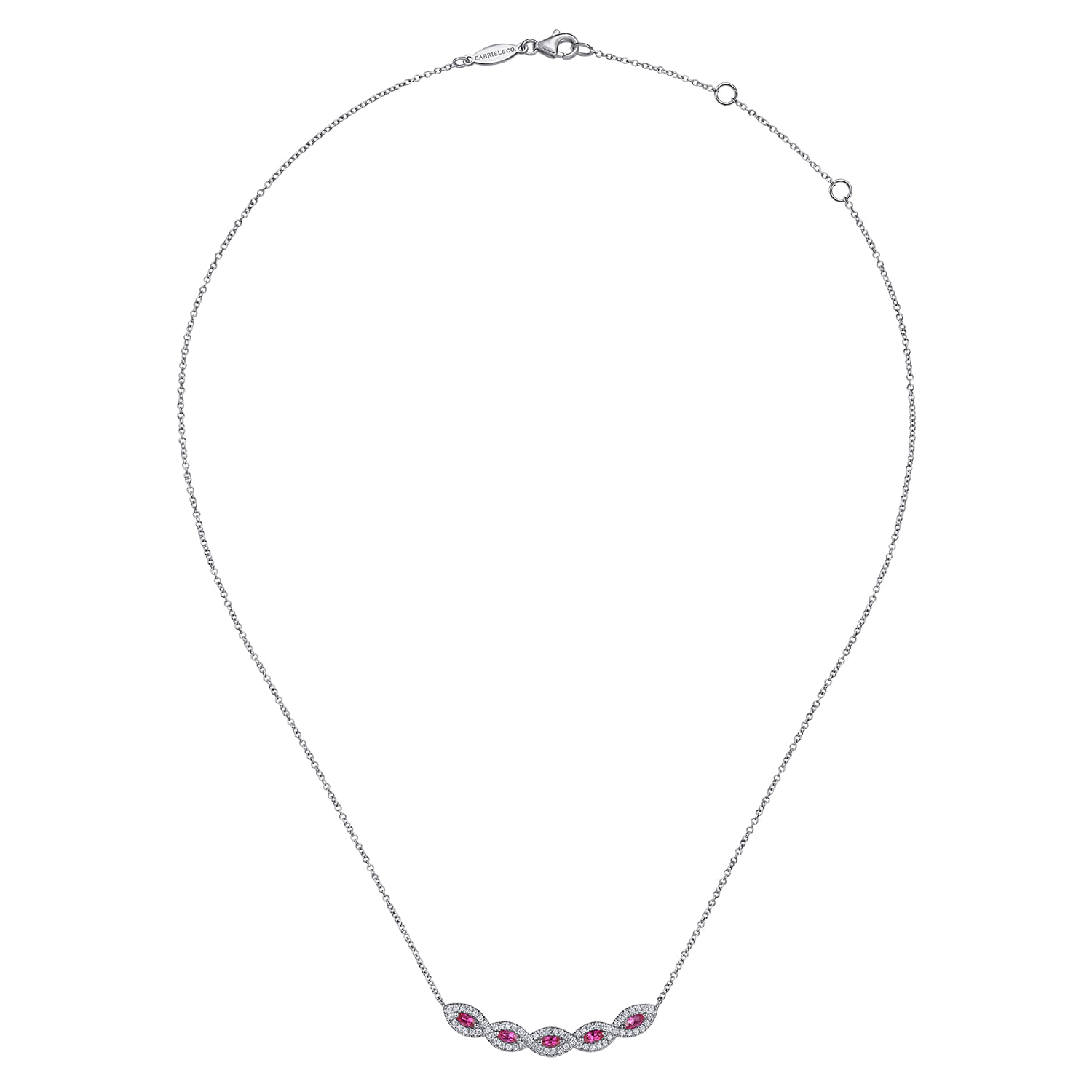 Diamond and Ruby Necklace in 14K White Gold, photograph 2