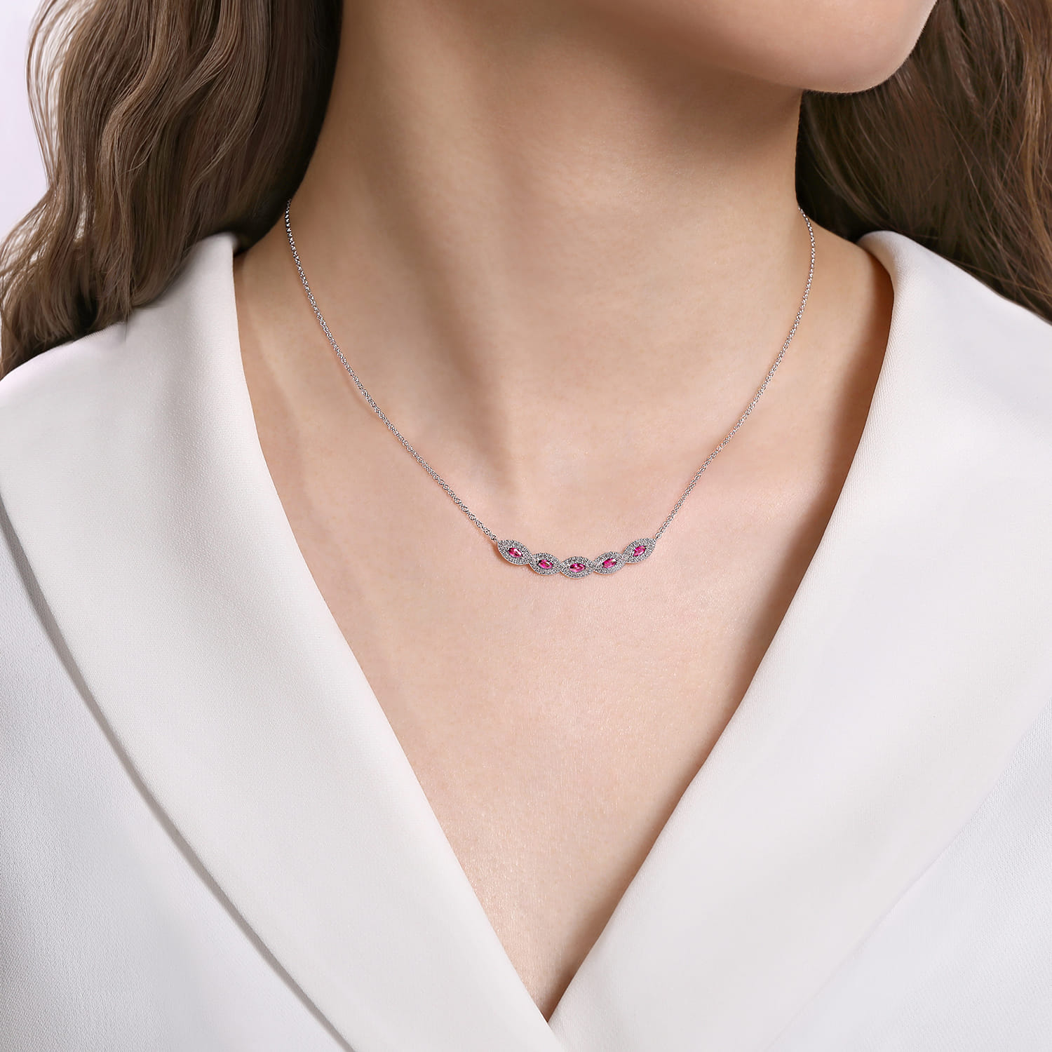 Diamond and Ruby Necklace in 14K White Gold, photograph 3