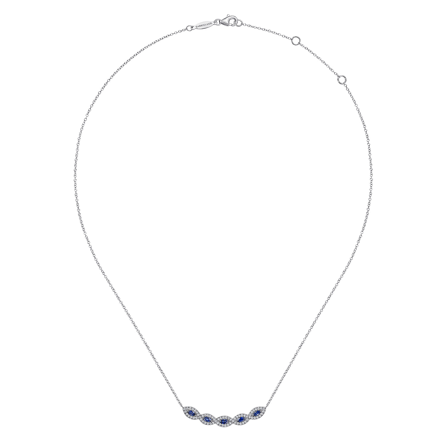 Diamond Sapphire Necklace in 14K White Gold, photograph 2
