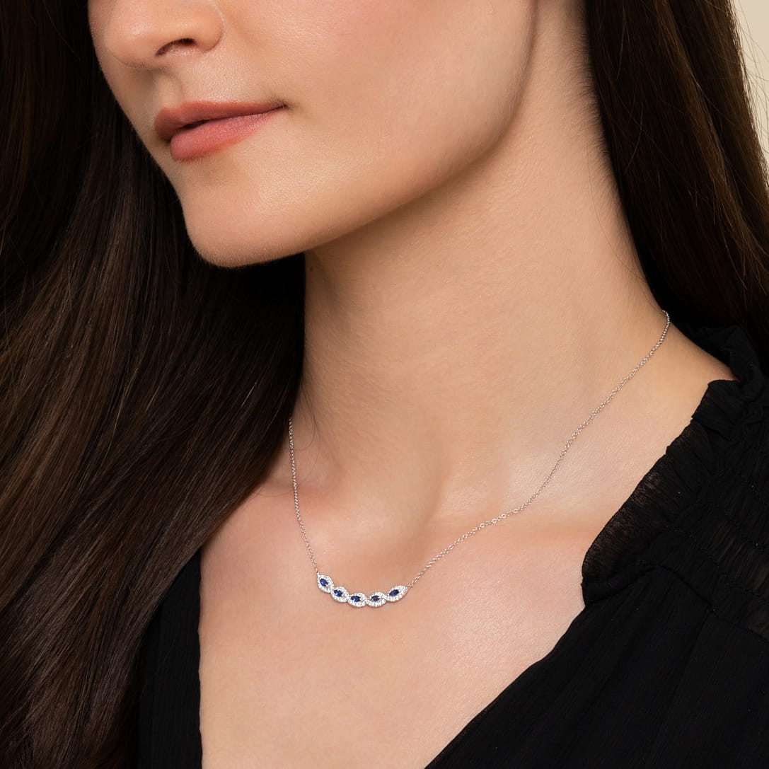 Diamond Sapphire Necklace in 14K White Gold, photograph 3