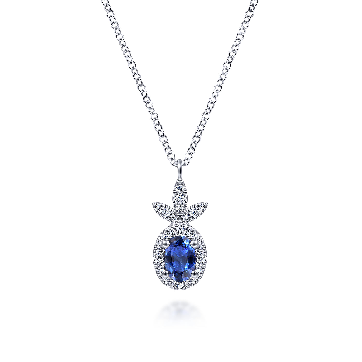 Diamond and Sapphire Pendant Necklace in 14K White Gold