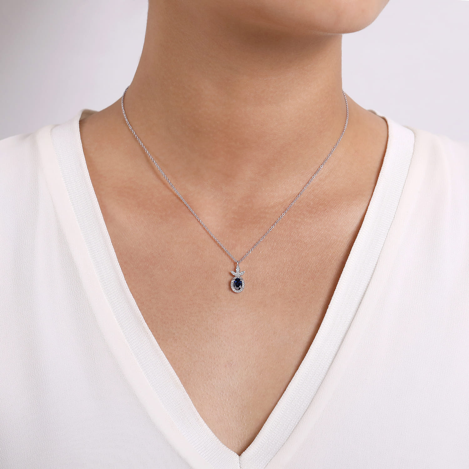 Diamond and Sapphire Pendant Necklace in 14K White Gold, photograph 3