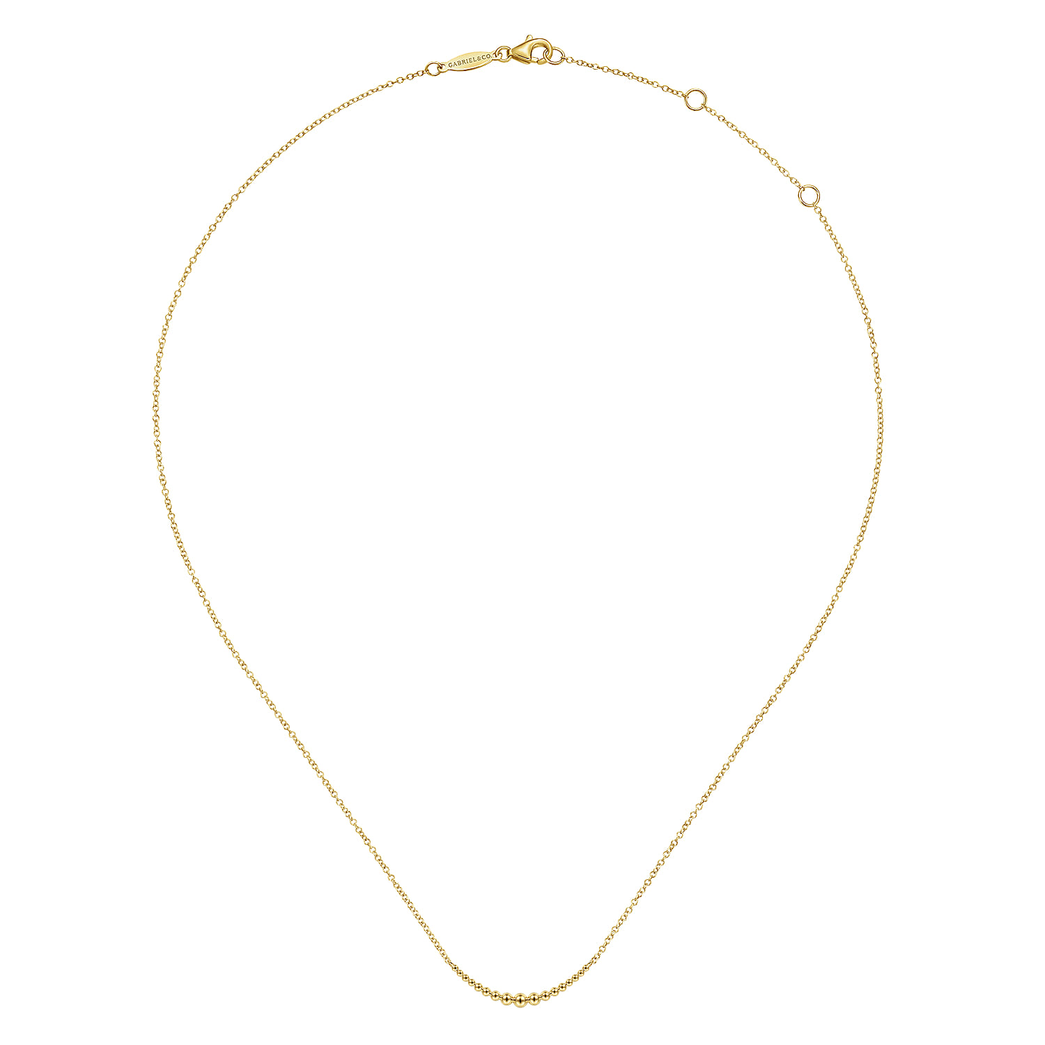 Graduating Bujukan Beads Curved Bar Necklace in 14K Yellow Gold, photograph 2