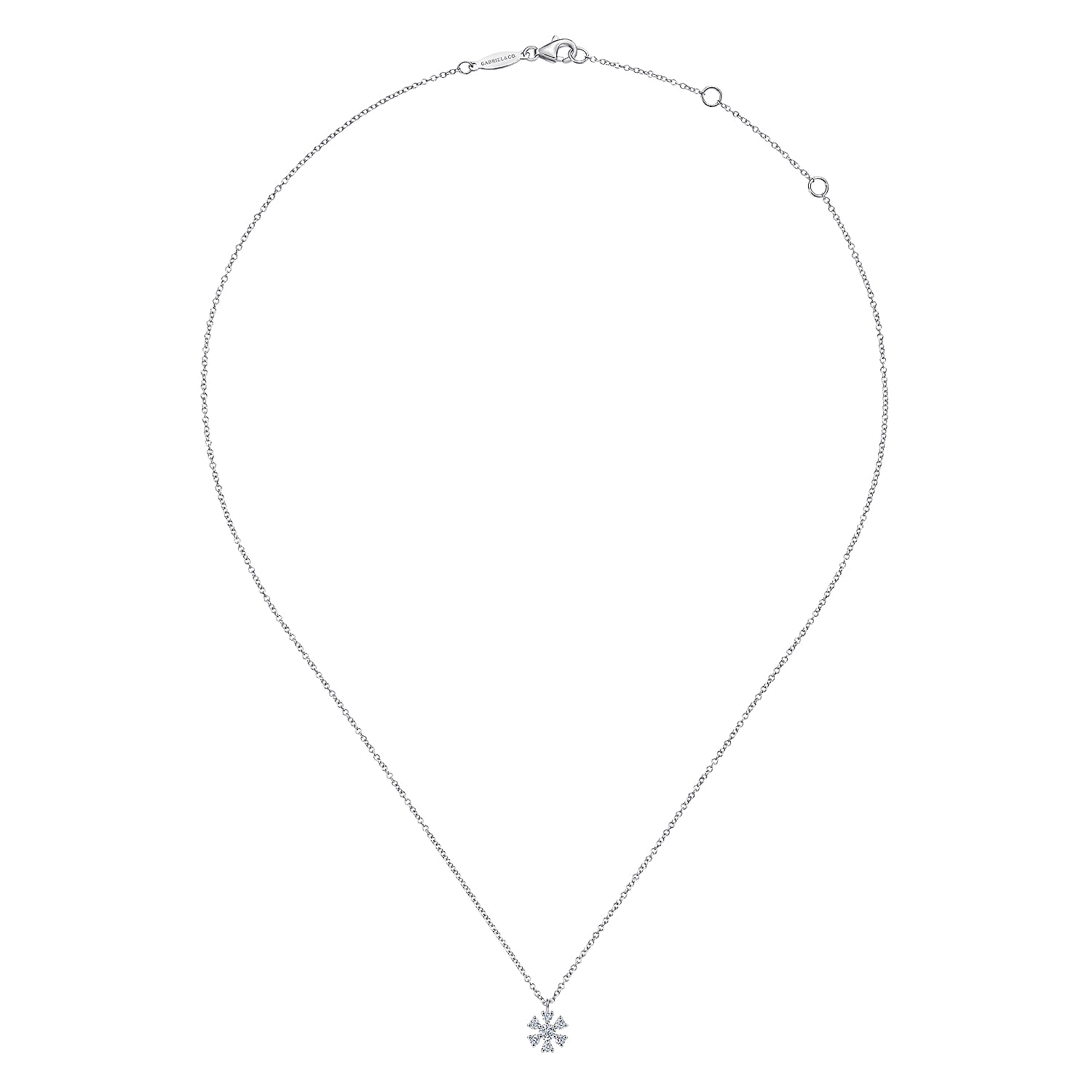 Diamond Snowflake Pendant Necklace in 14K White Gold, photograph 2
