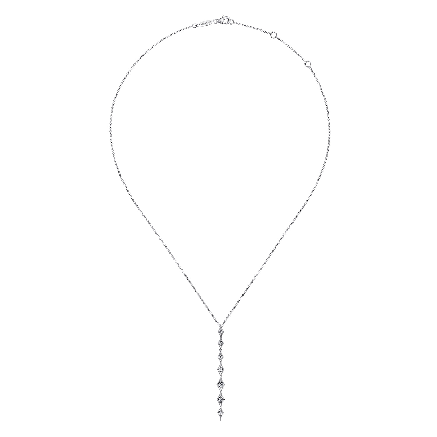 Diamond Rhombus Station Y Necklace in 14K White Gold, photograph 2