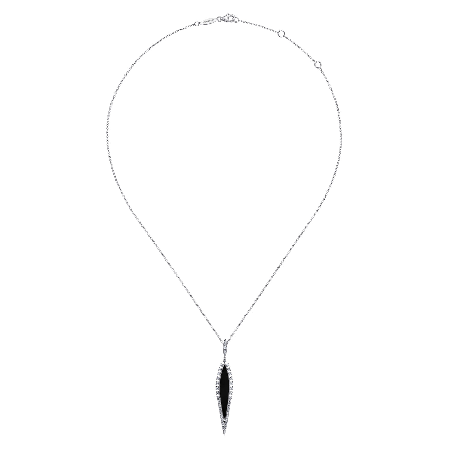Diamond and Onyx Pendant Necklace in 14K White Gold, photograph 2