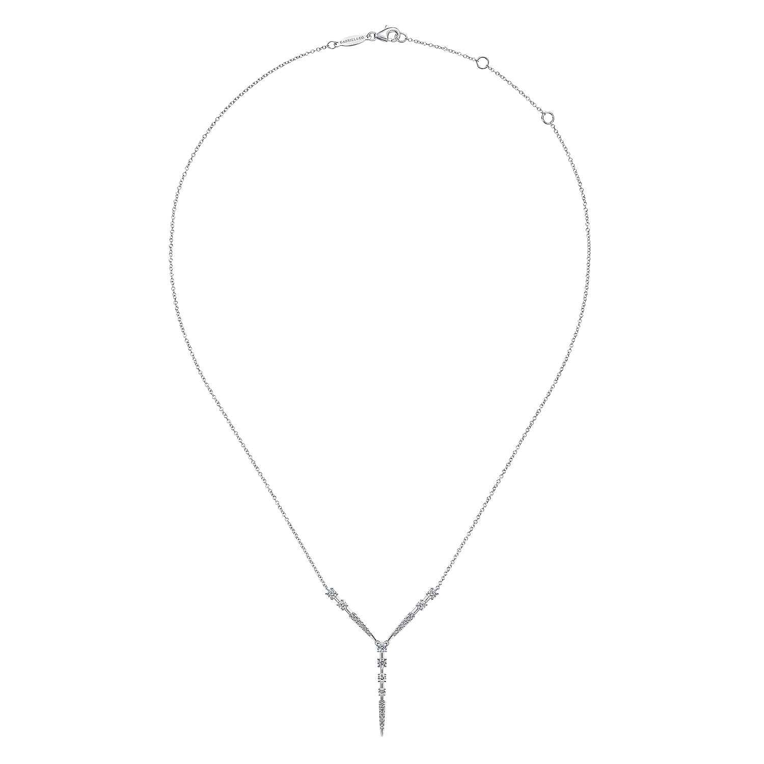 Diamond Station Y Necklace in 14K White Gold, photograph 2