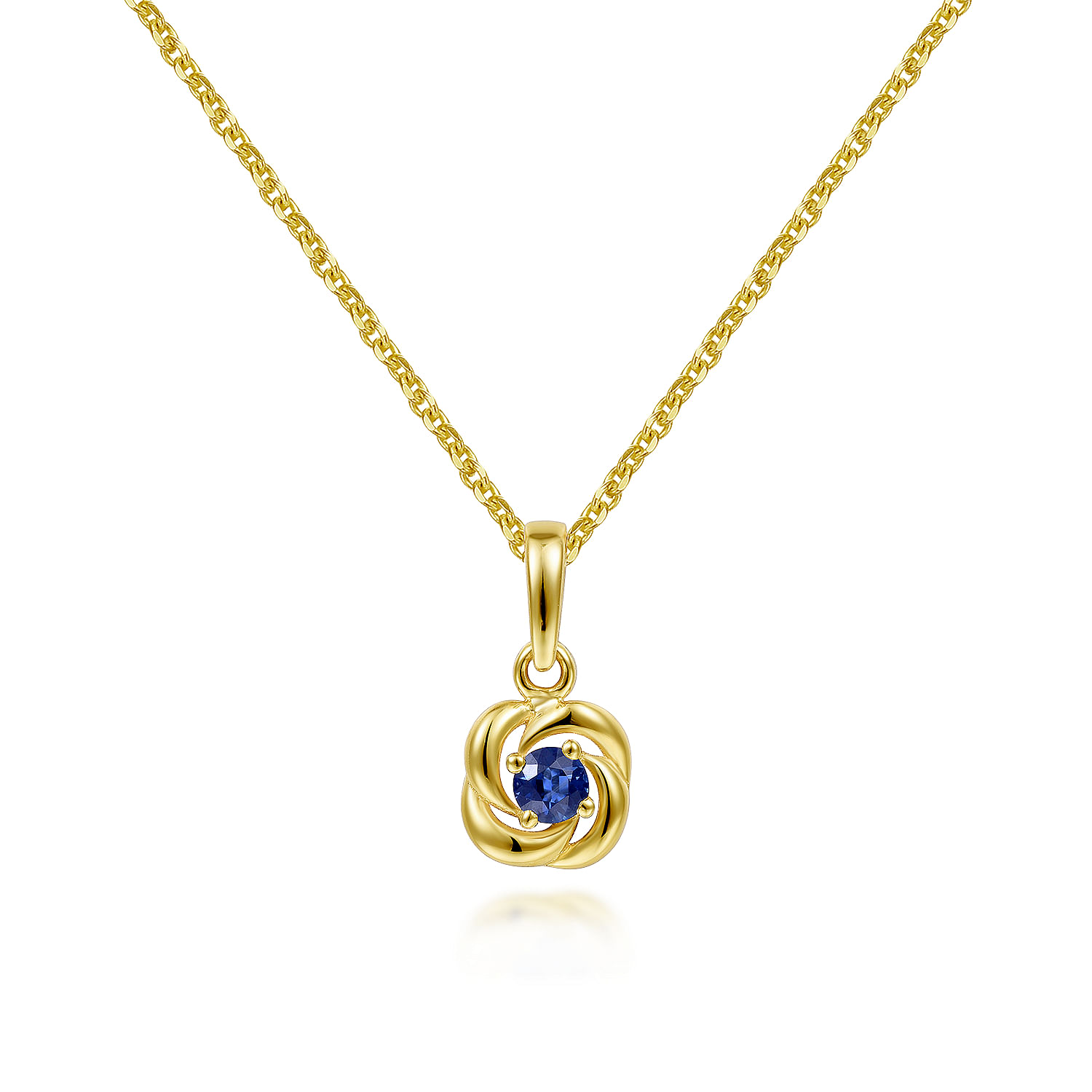 14K Yellow Gold Round Sapphire with Twisted Metal Frame