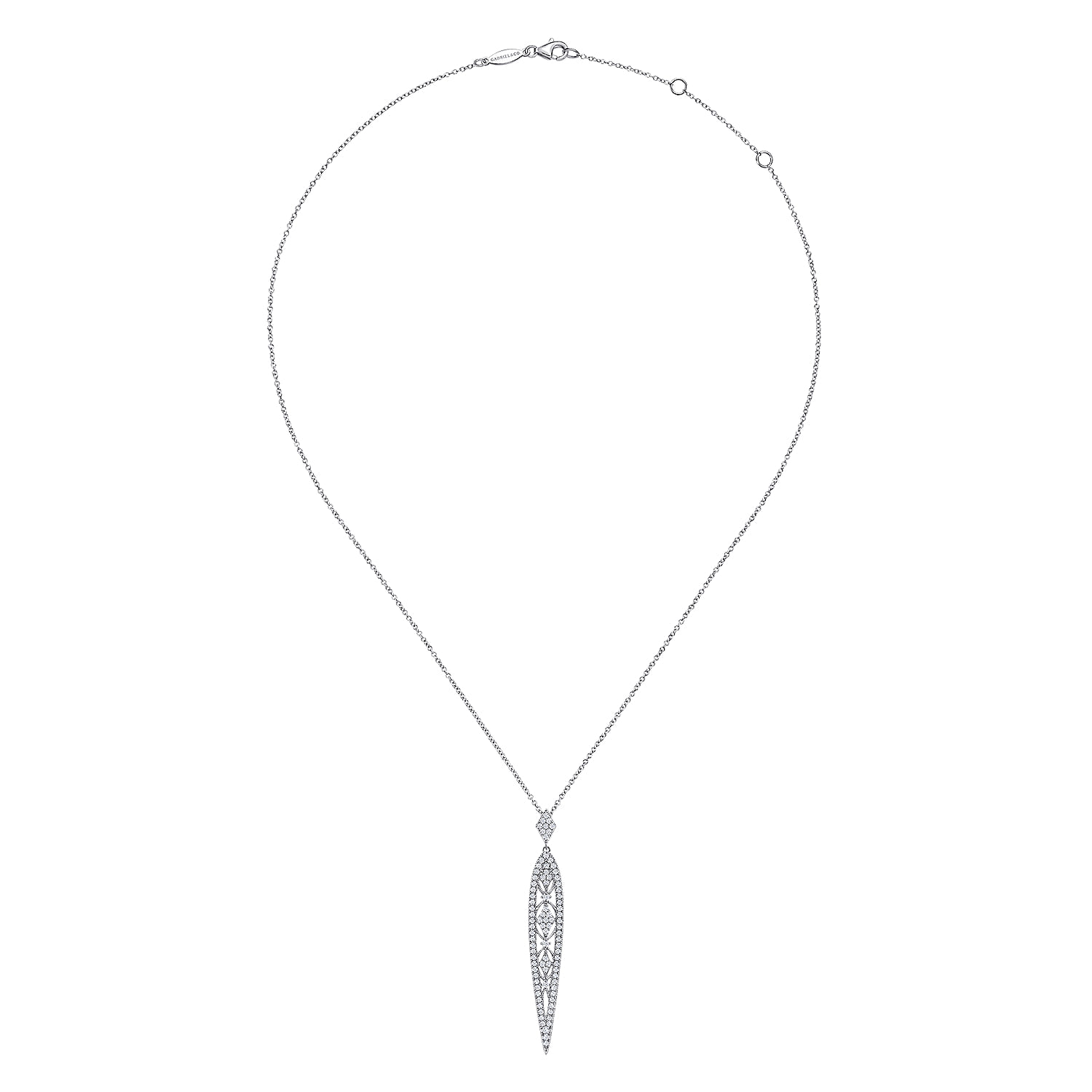 Vintage Diamond Pendant Necklace in 14K White Gold, photograph 2