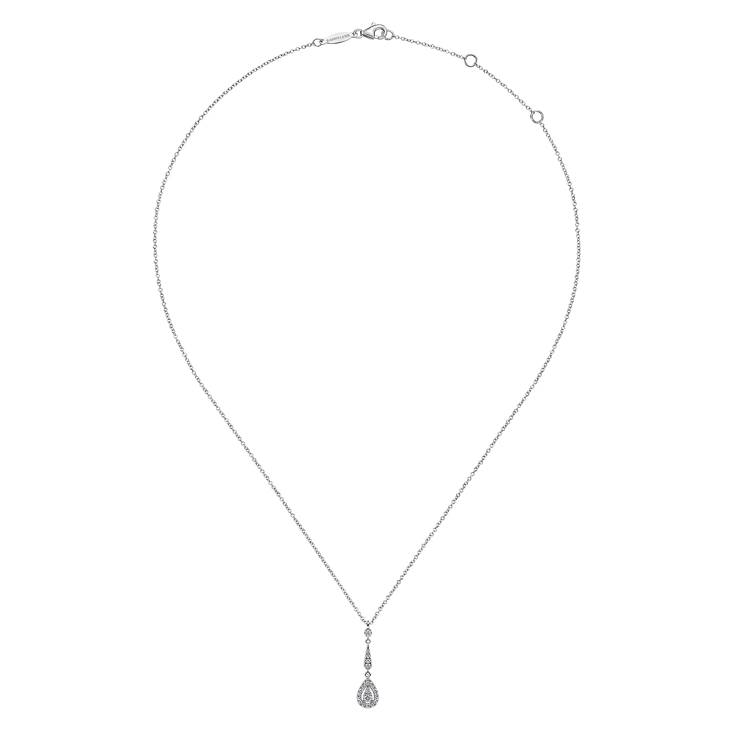 Vintage Diamond Teardrop Pendant Necklace in 14K White Gold, photograph 2