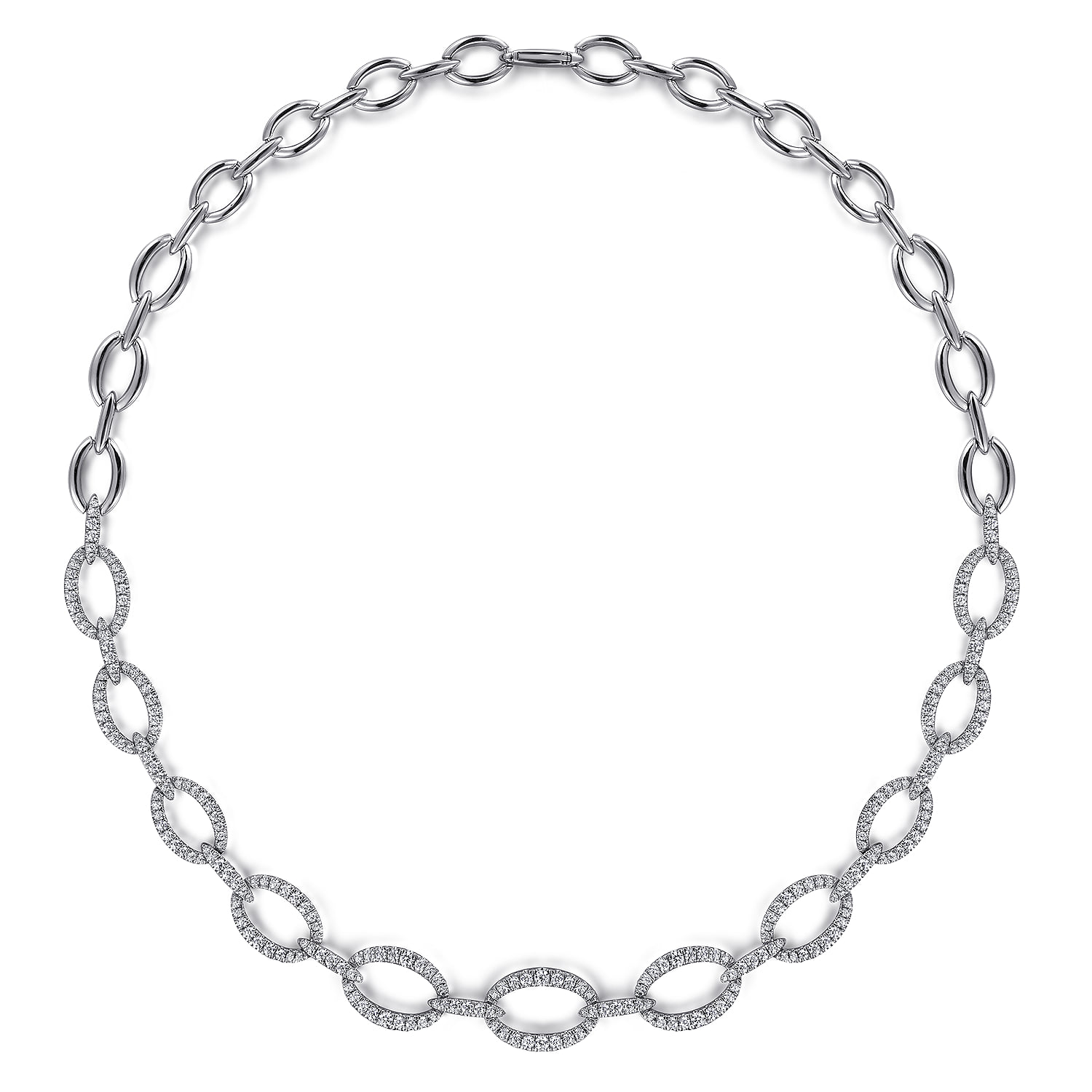 Graduating Link Diamond Necklace in 18K White Gold, photograph 2