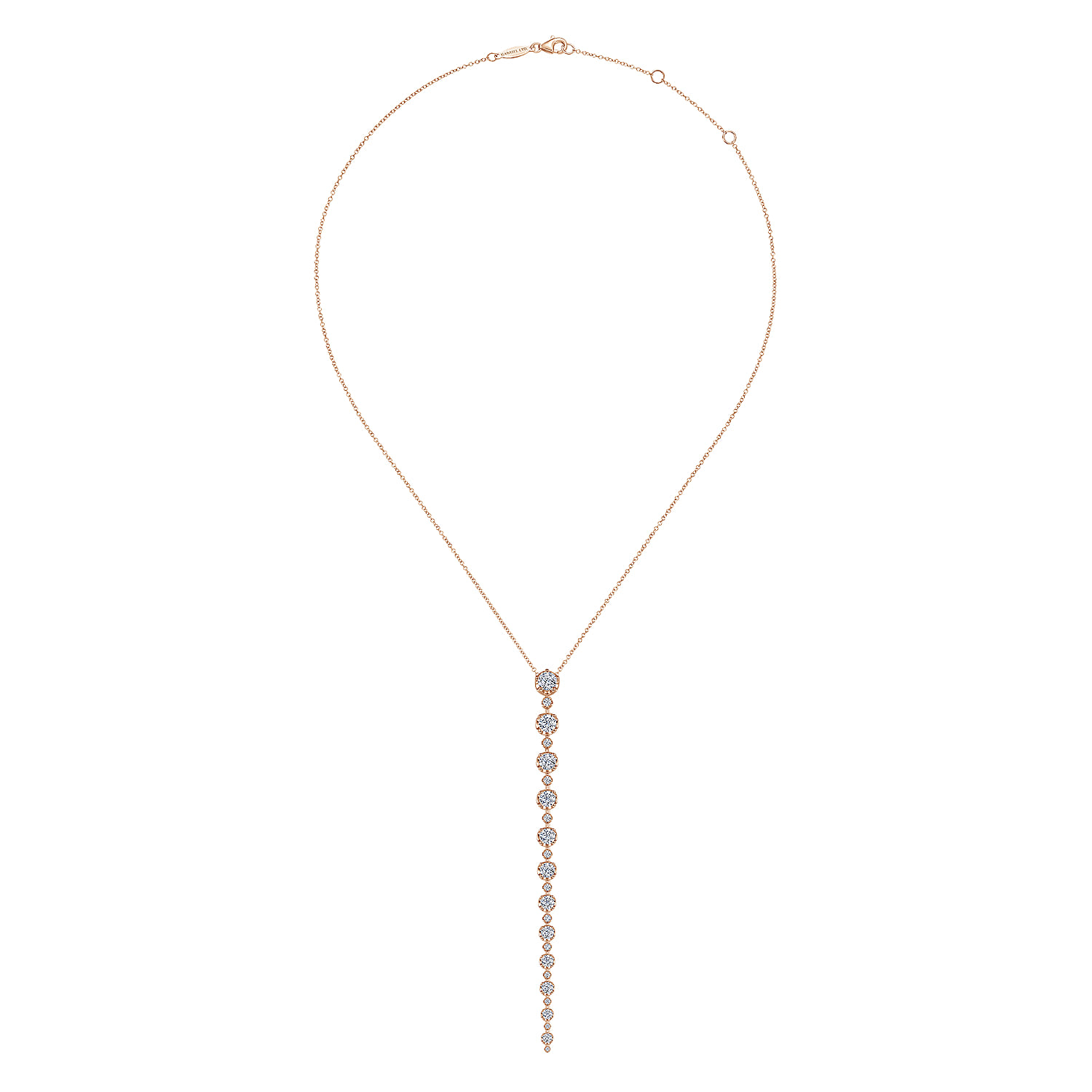 Diamond Station Y Necklace in 18K Rose Gold, photograph 2