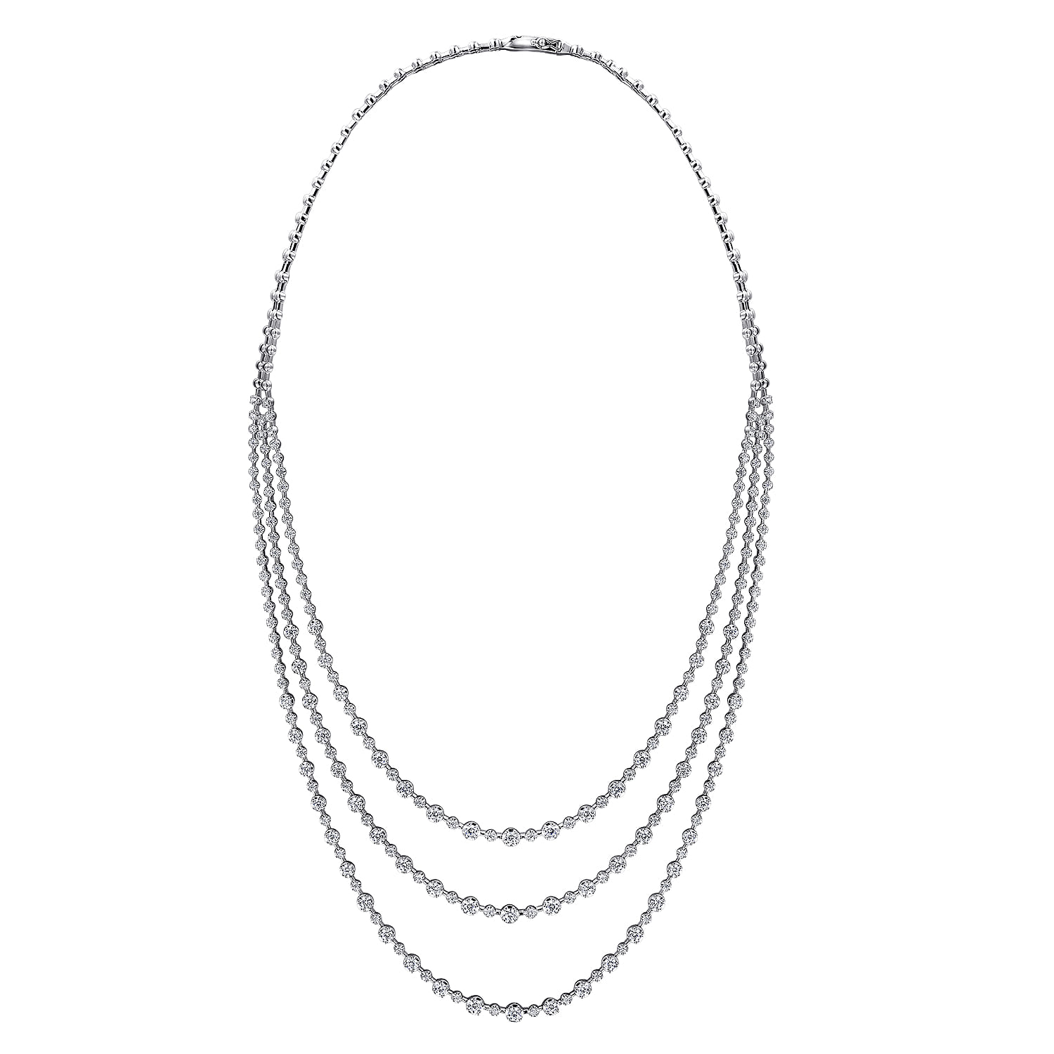 24 inch Three row Diamond Necklace in 18K White Gold, photograph 2