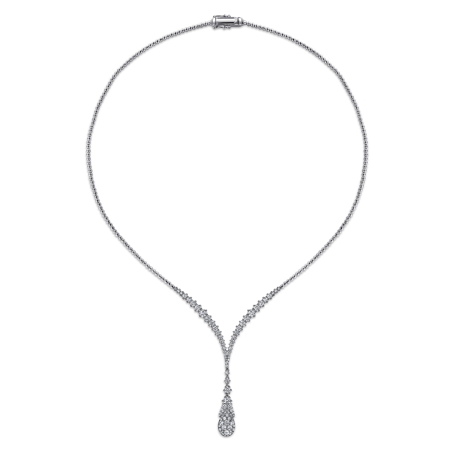 Diamond Cluster Teardrop and Chevron Necklace in 18K White Gold, photograph 2