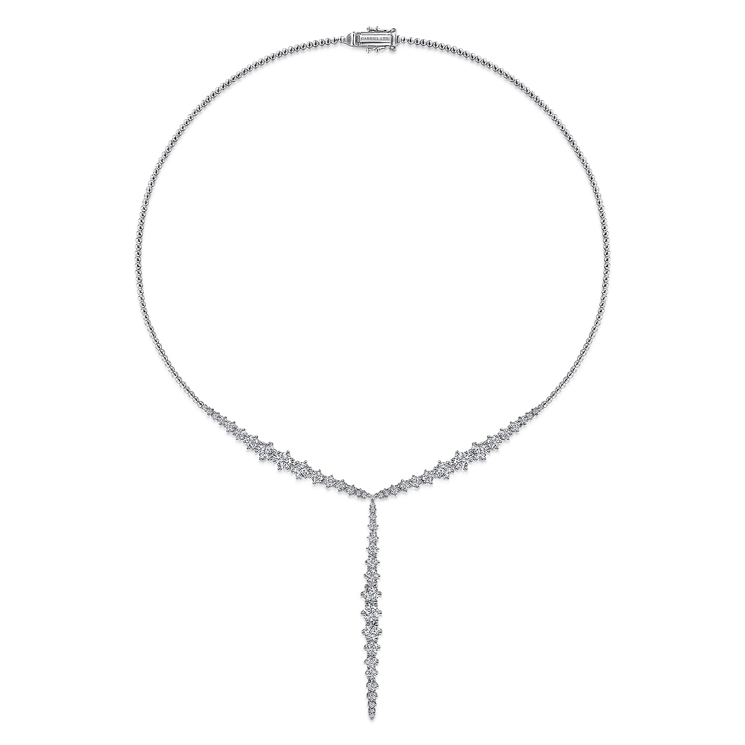 Diamond Y Knots Necklace in 18K White Gold, photograph 2